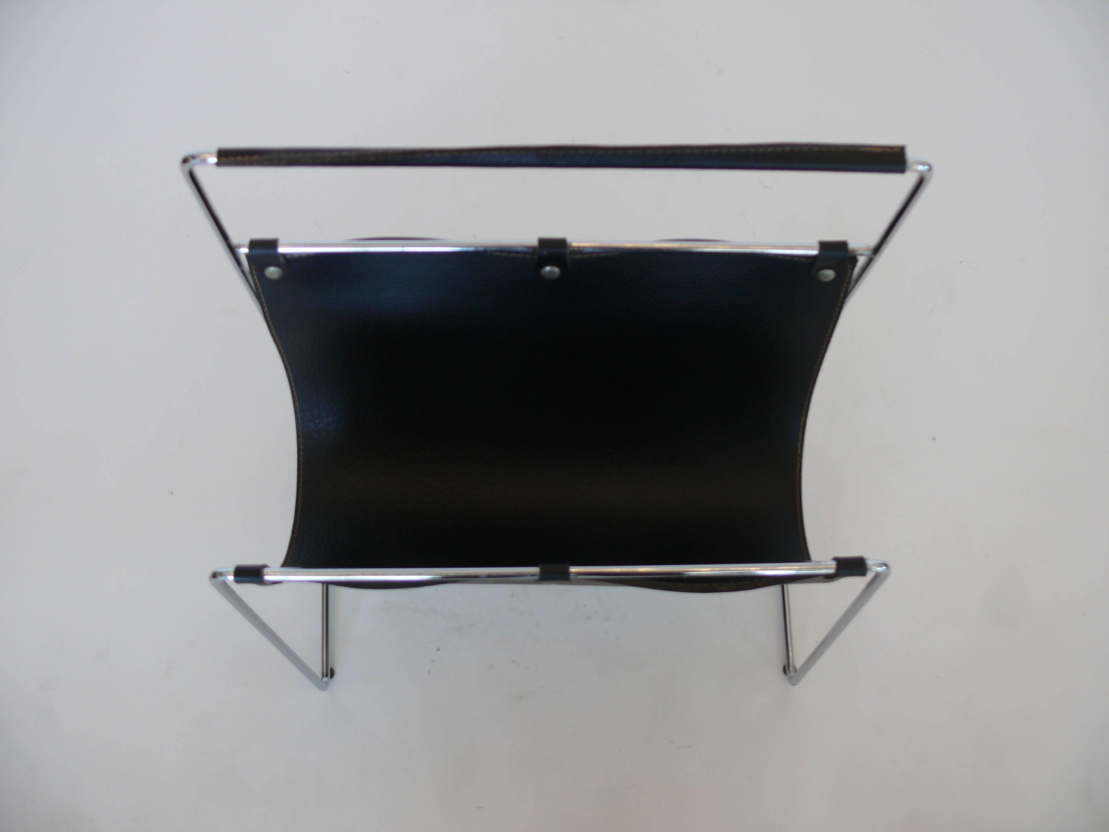 French Leather and Chrome Magazine Rack 1