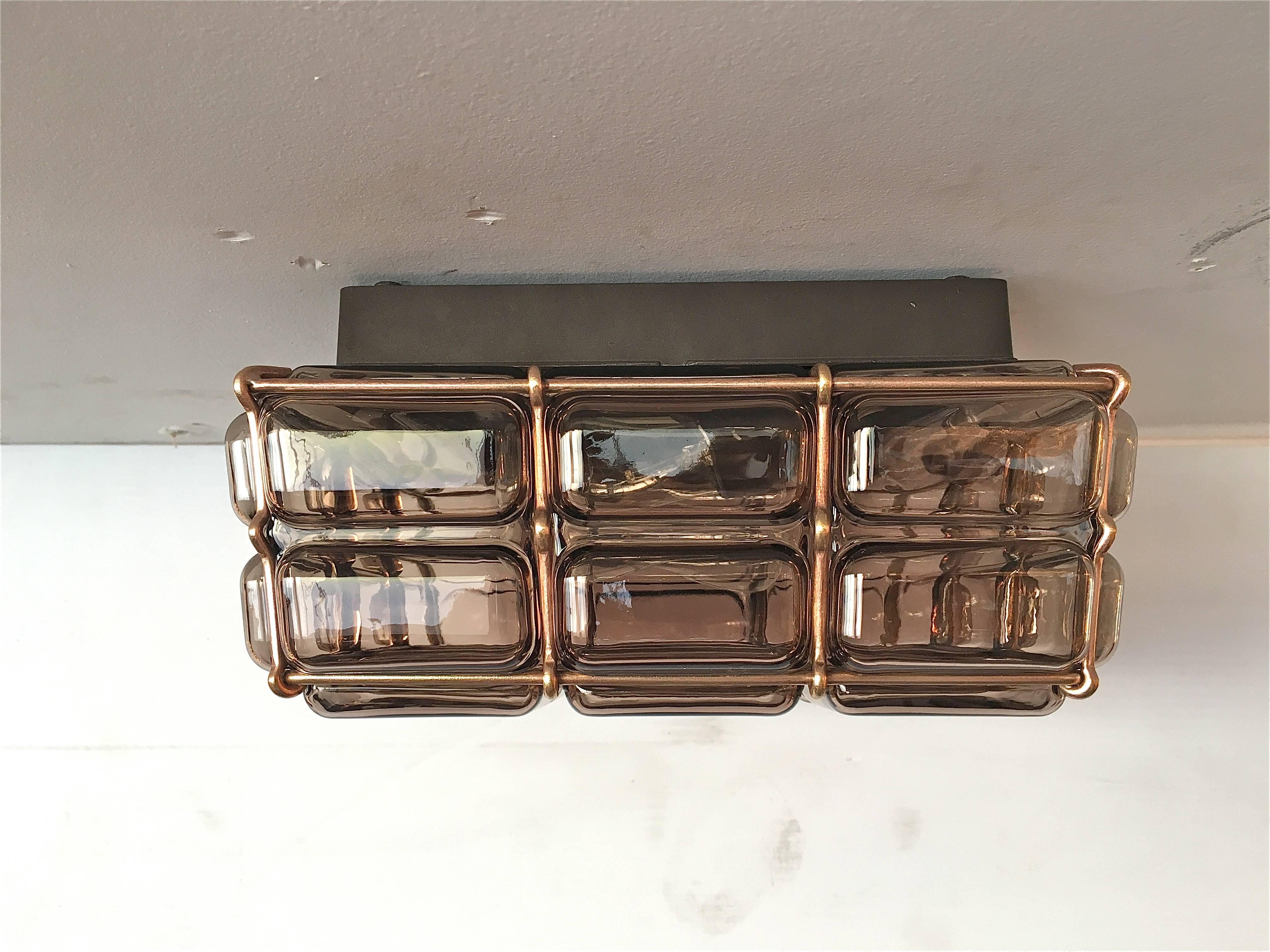 Austrian Geometric Brass and Glass Flush Mount