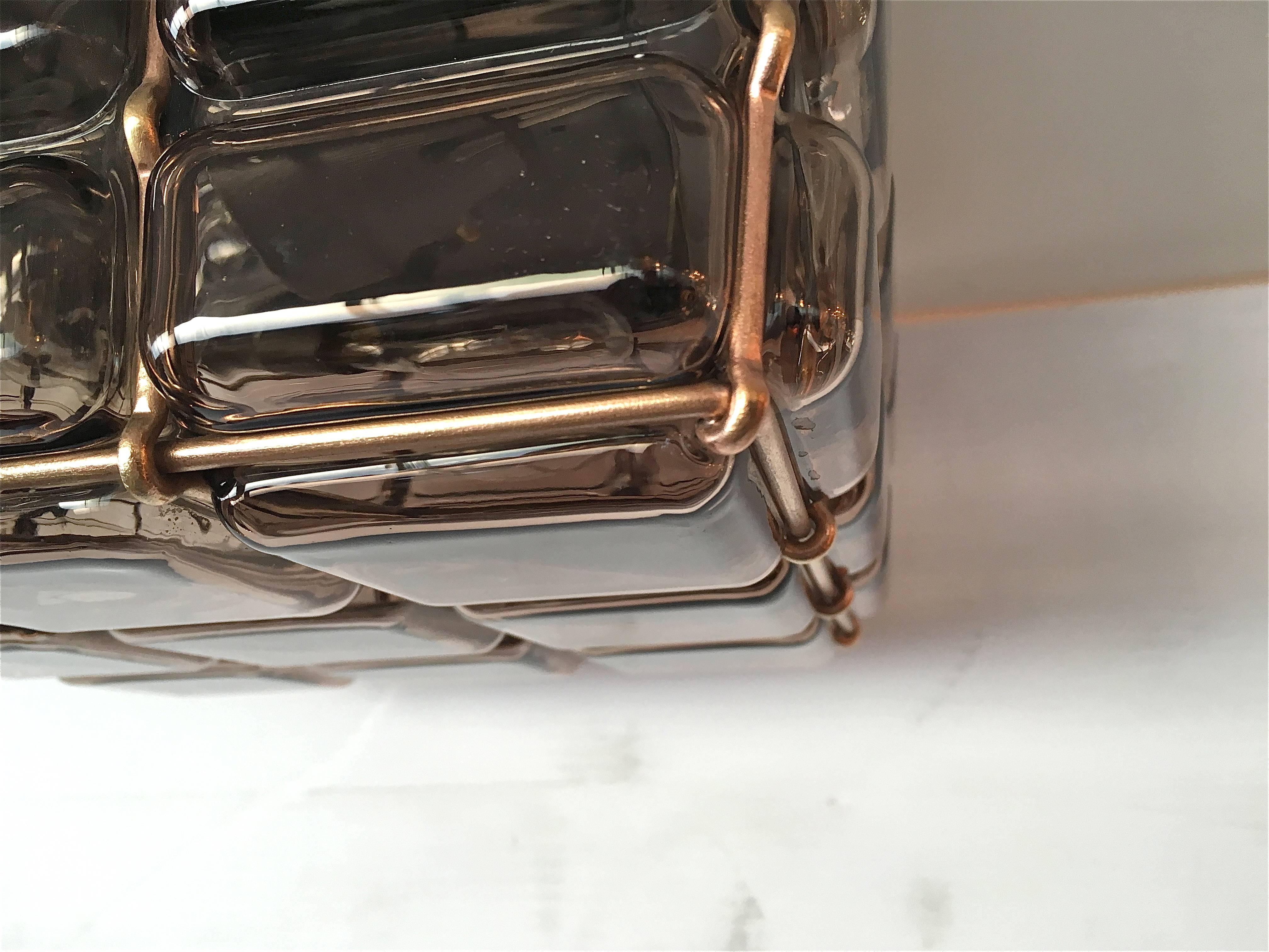 Geometric Brass and Glass Flush Mount In Excellent Condition In Beverly Hills, CA