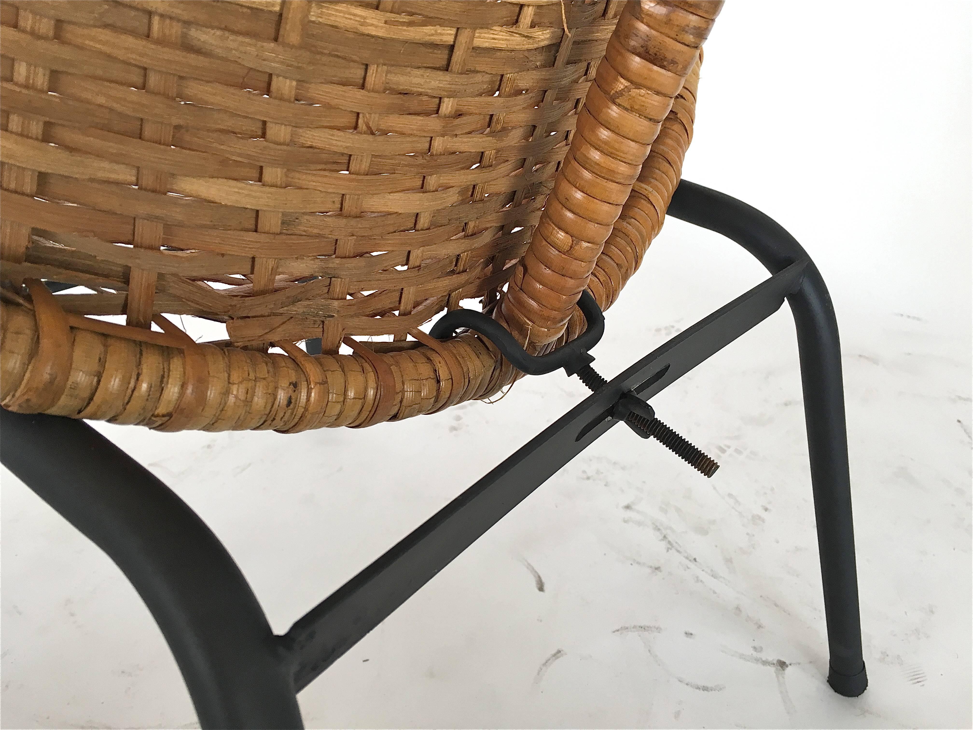 Wicker and Iron Scoop Bucket Chairs In Excellent Condition In Beverly Hills, CA