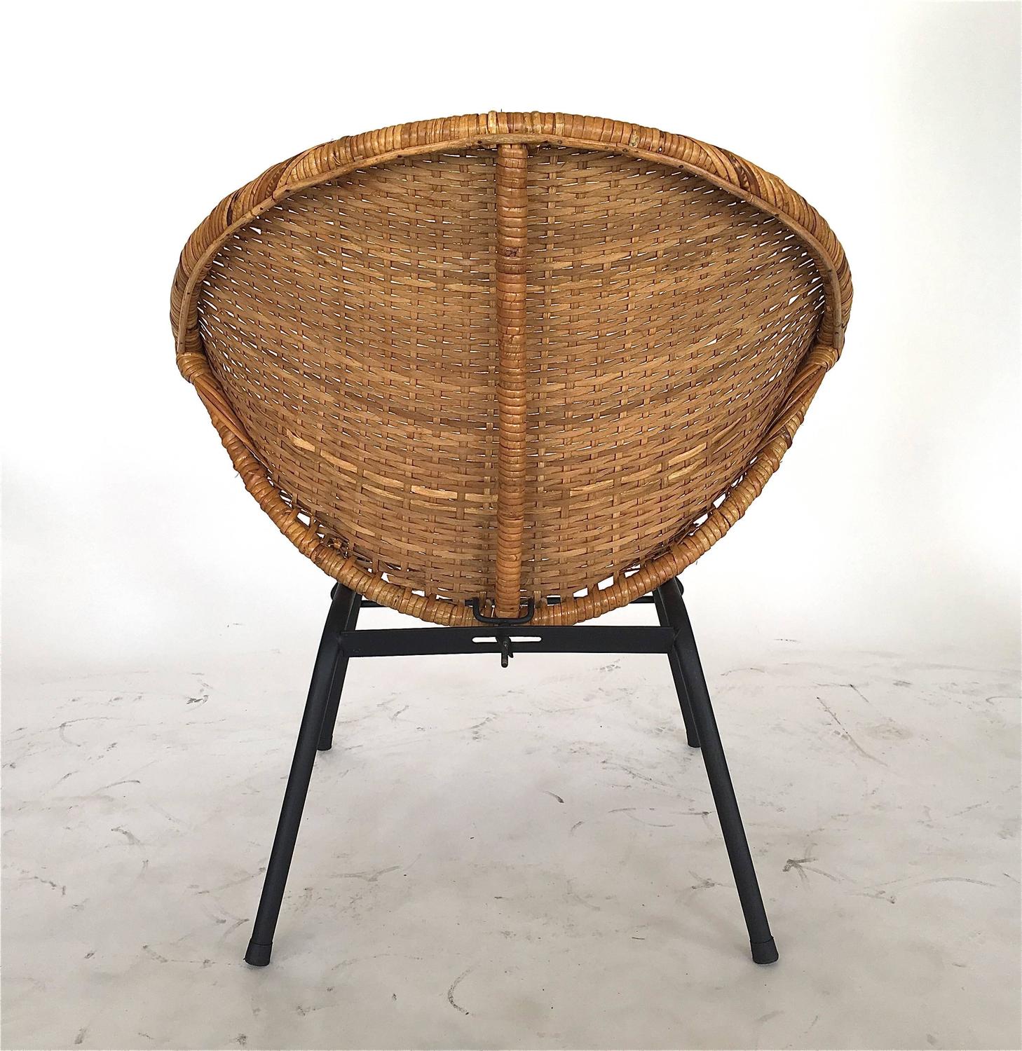 Wicker and Iron Scoop Bucket Chairs For Sale at 1stdibs