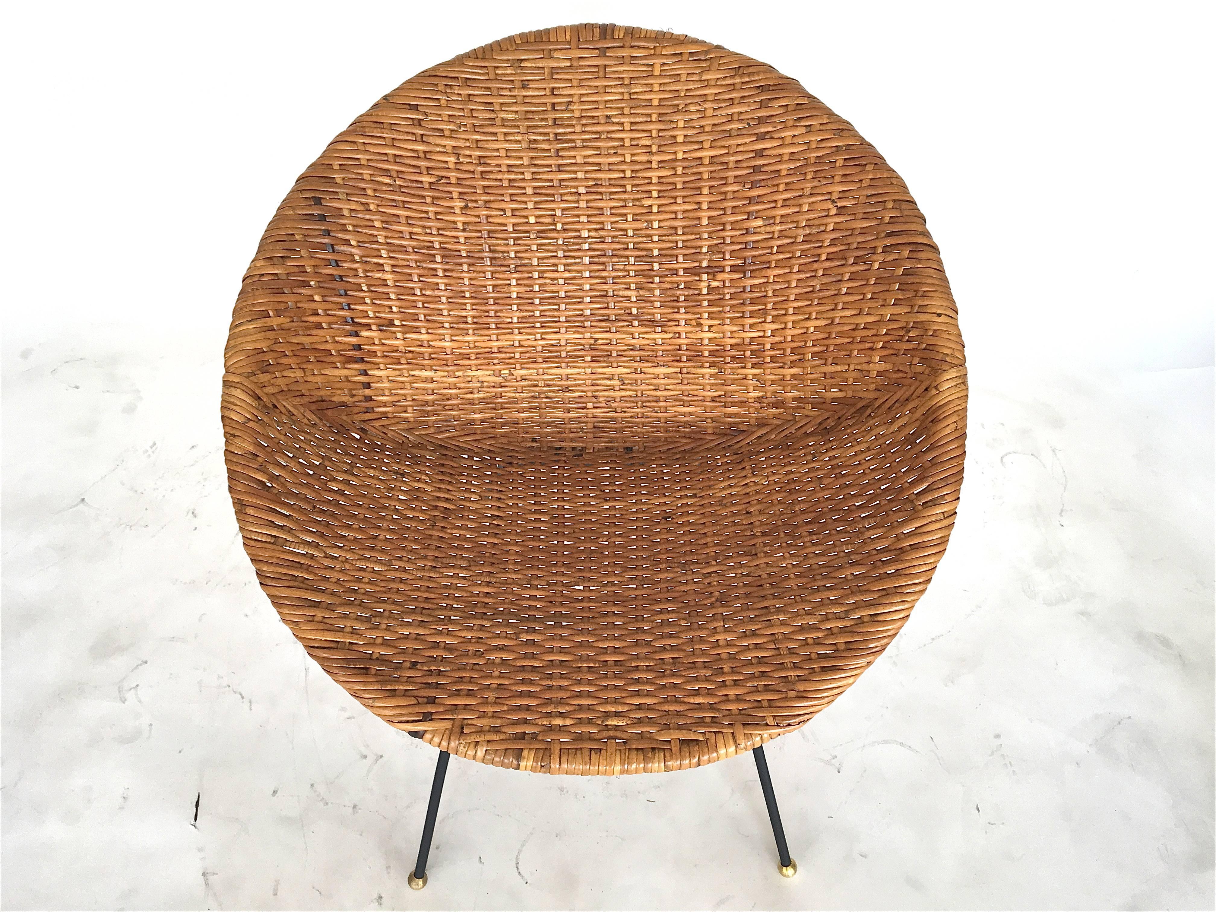 Woven Wicker and Iron Scoop Chairs In Excellent Condition In Beverly Hills, CA