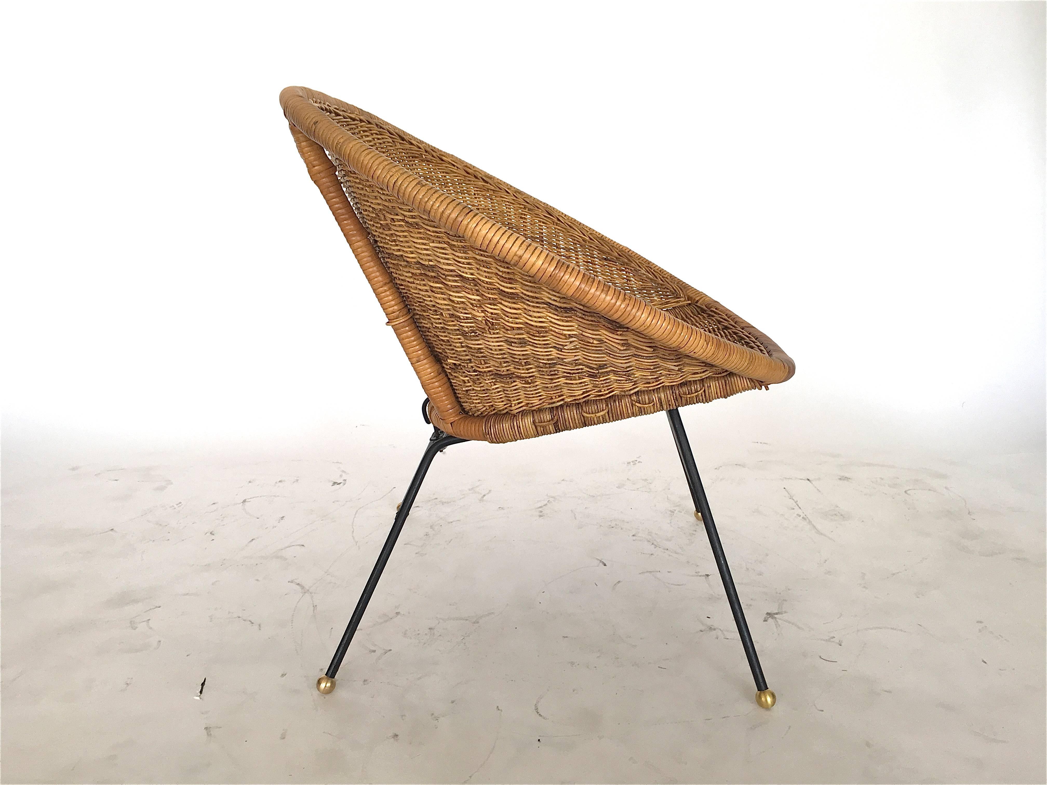 Mid-20th Century Wicker and Iron Bucket Chair