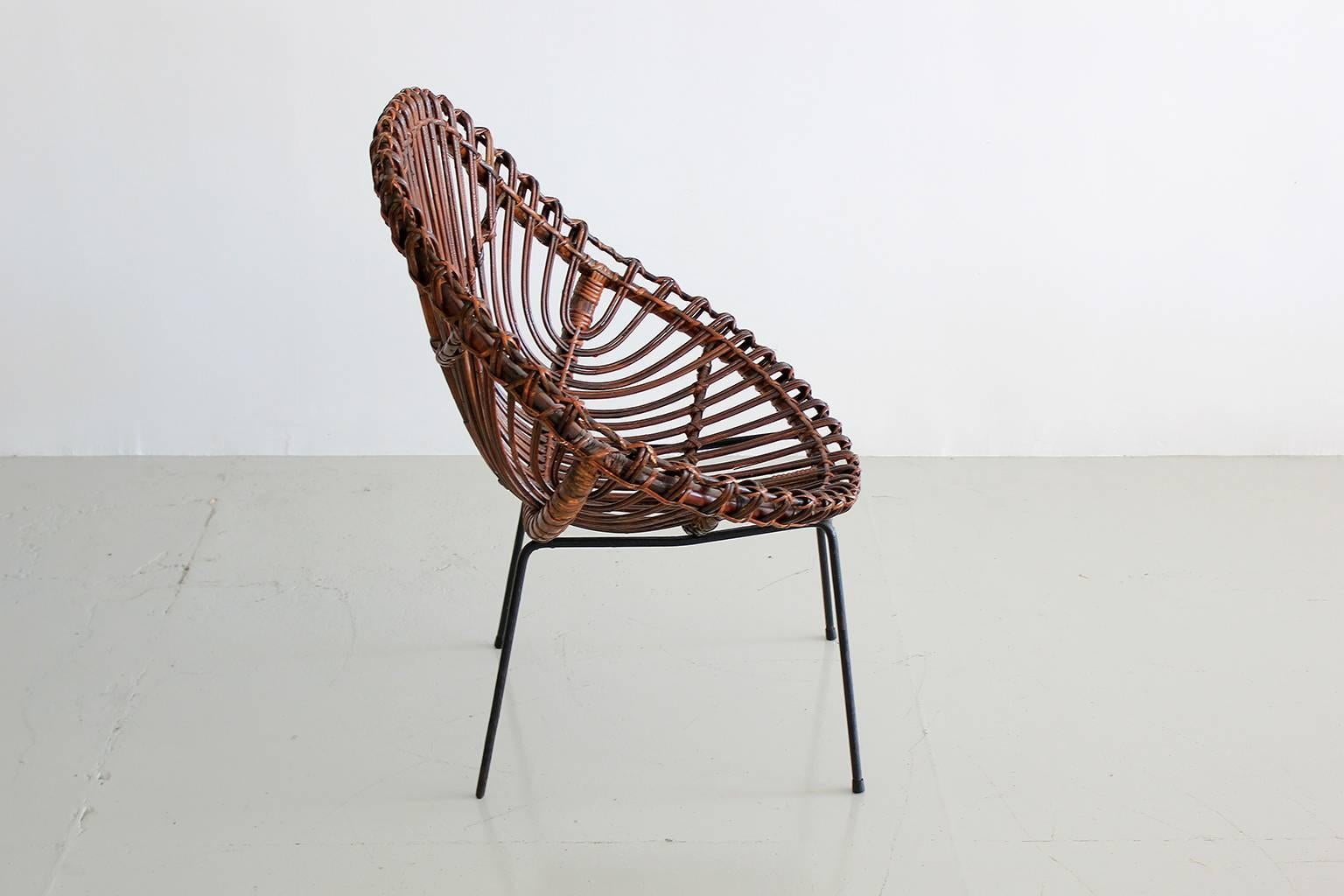 International Style Sculptural Italian Rattan Chairs