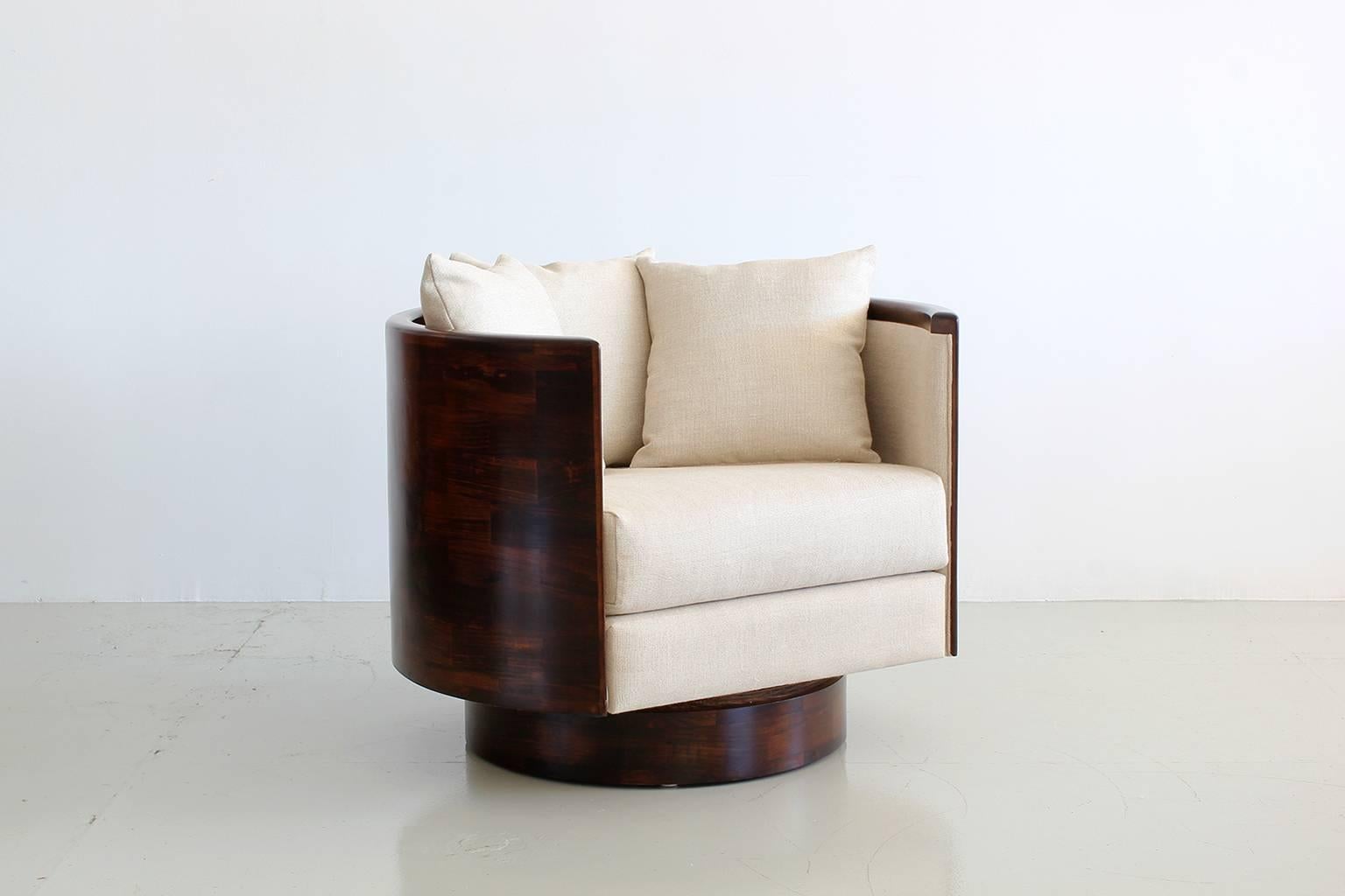 leather swivel barrel chair