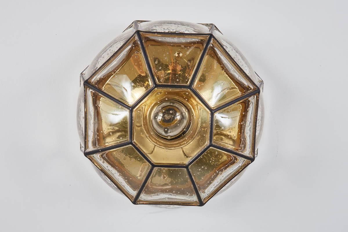 Iron and Glass Octagon Flush Mount In Good Condition In Beverly Hills, CA