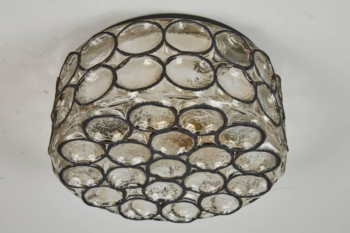 Iron and Glass Flush Mount In Excellent Condition In Beverly Hills, CA
