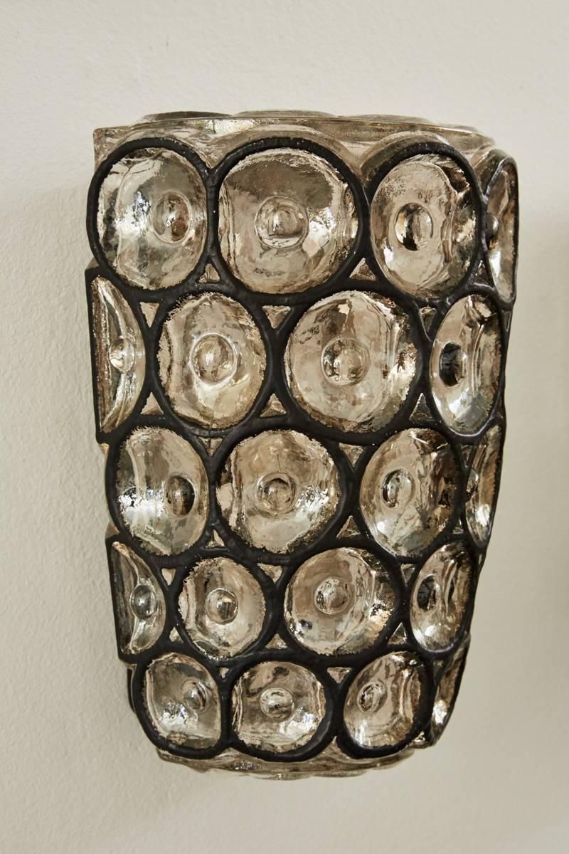 Iron and Glass Sconces In Excellent Condition In Beverly Hills, CA