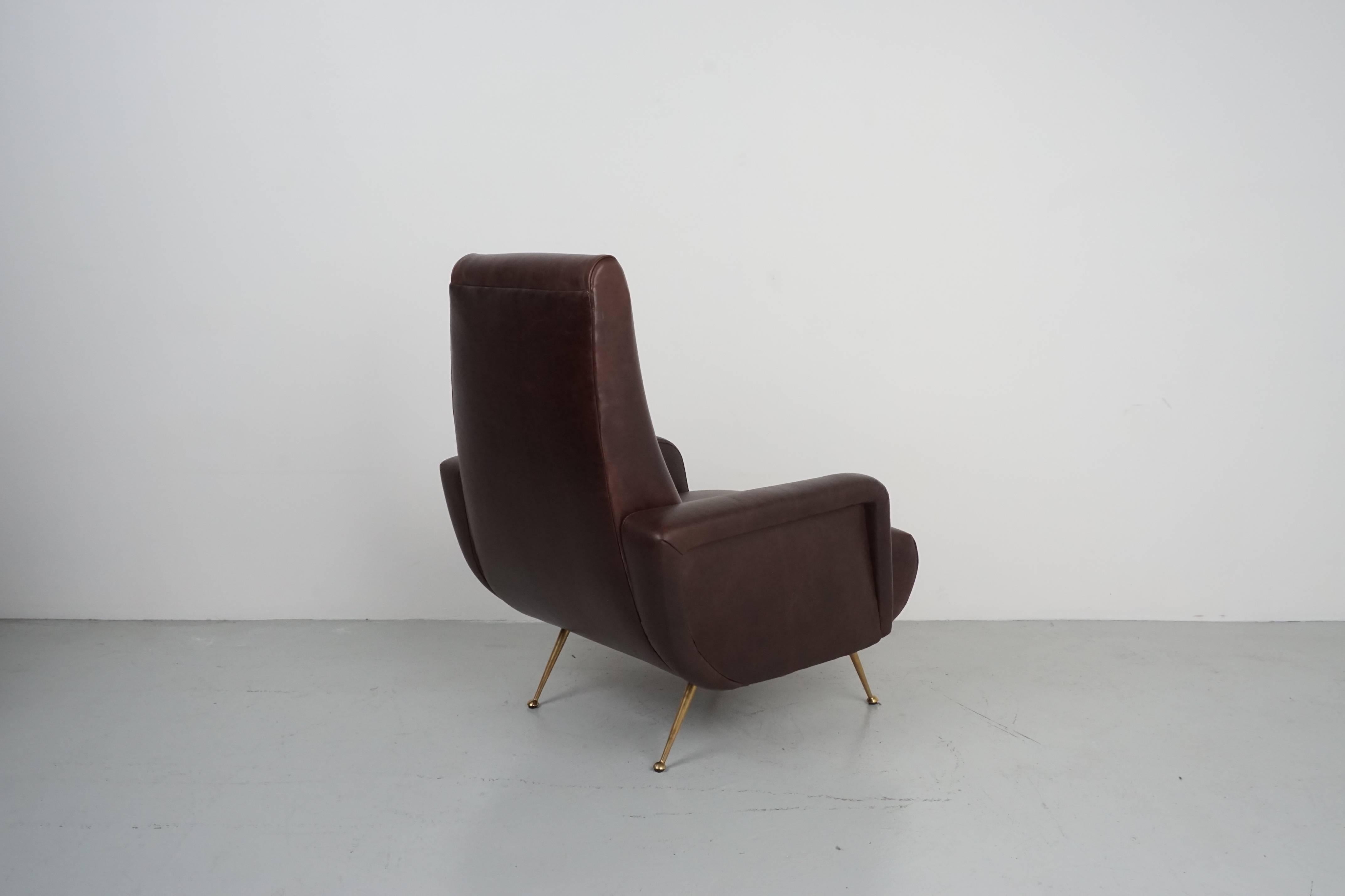 Brass Italian Sculptural Leather Chairs