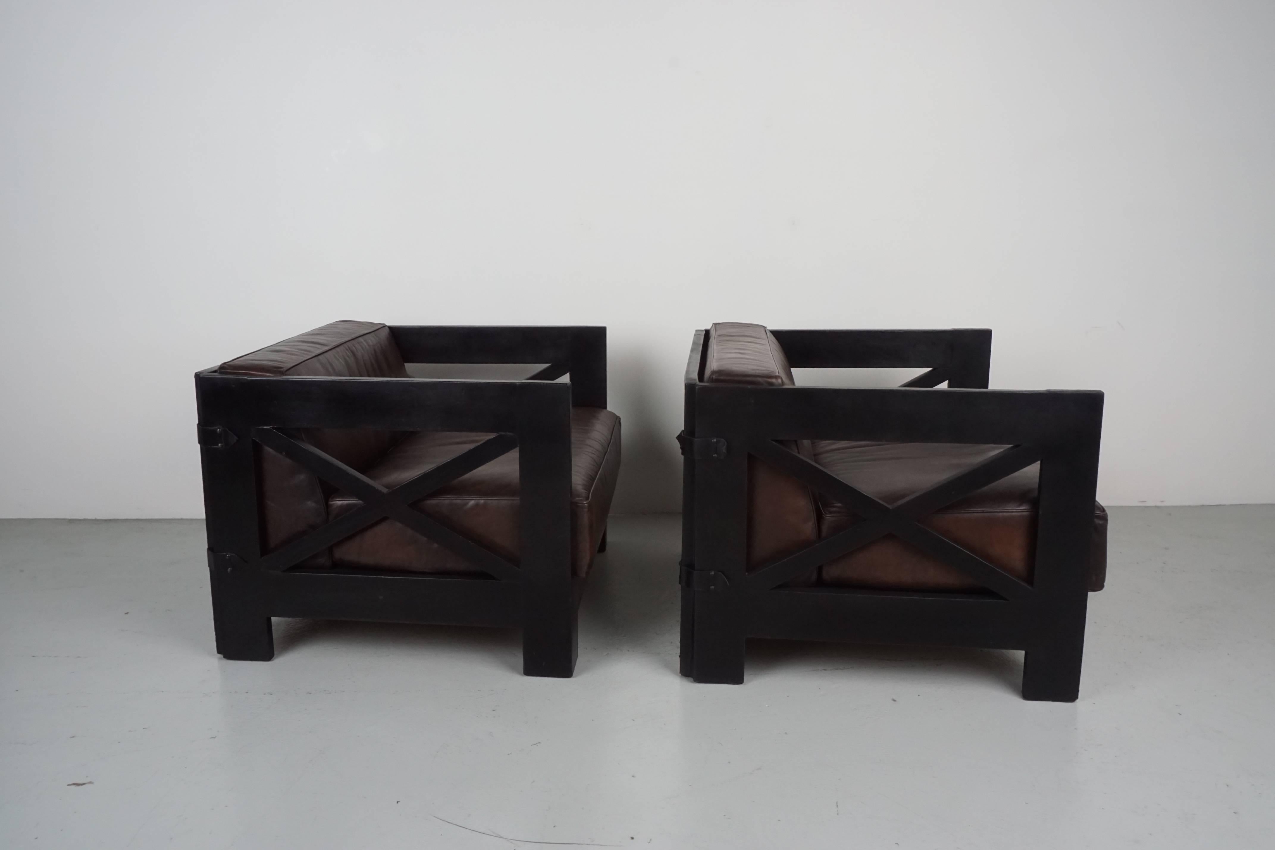 French Pair of Leather Chairs by Jacques Adnet