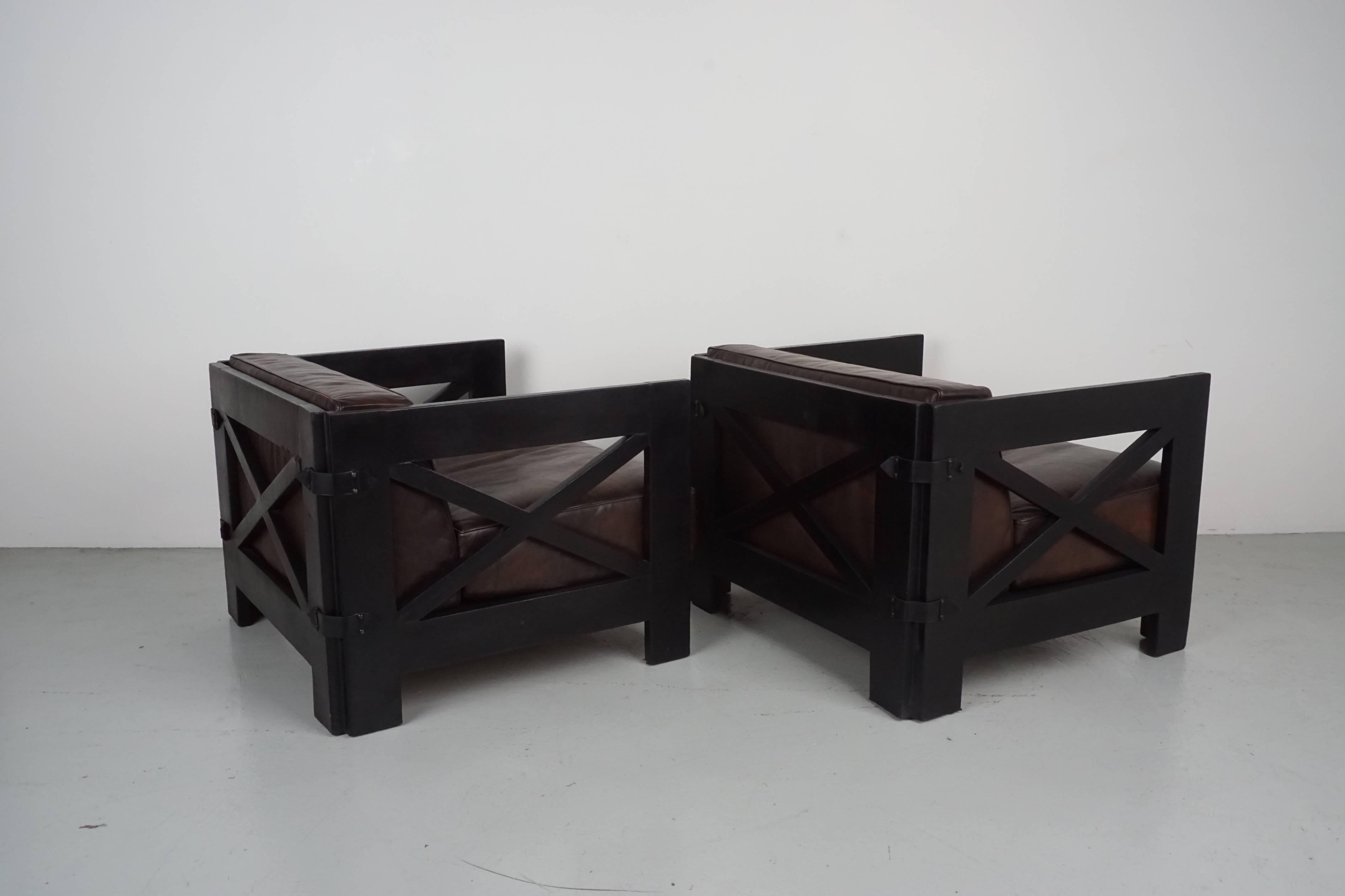 Mid-20th Century Pair of Leather Chairs by Jacques Adnet