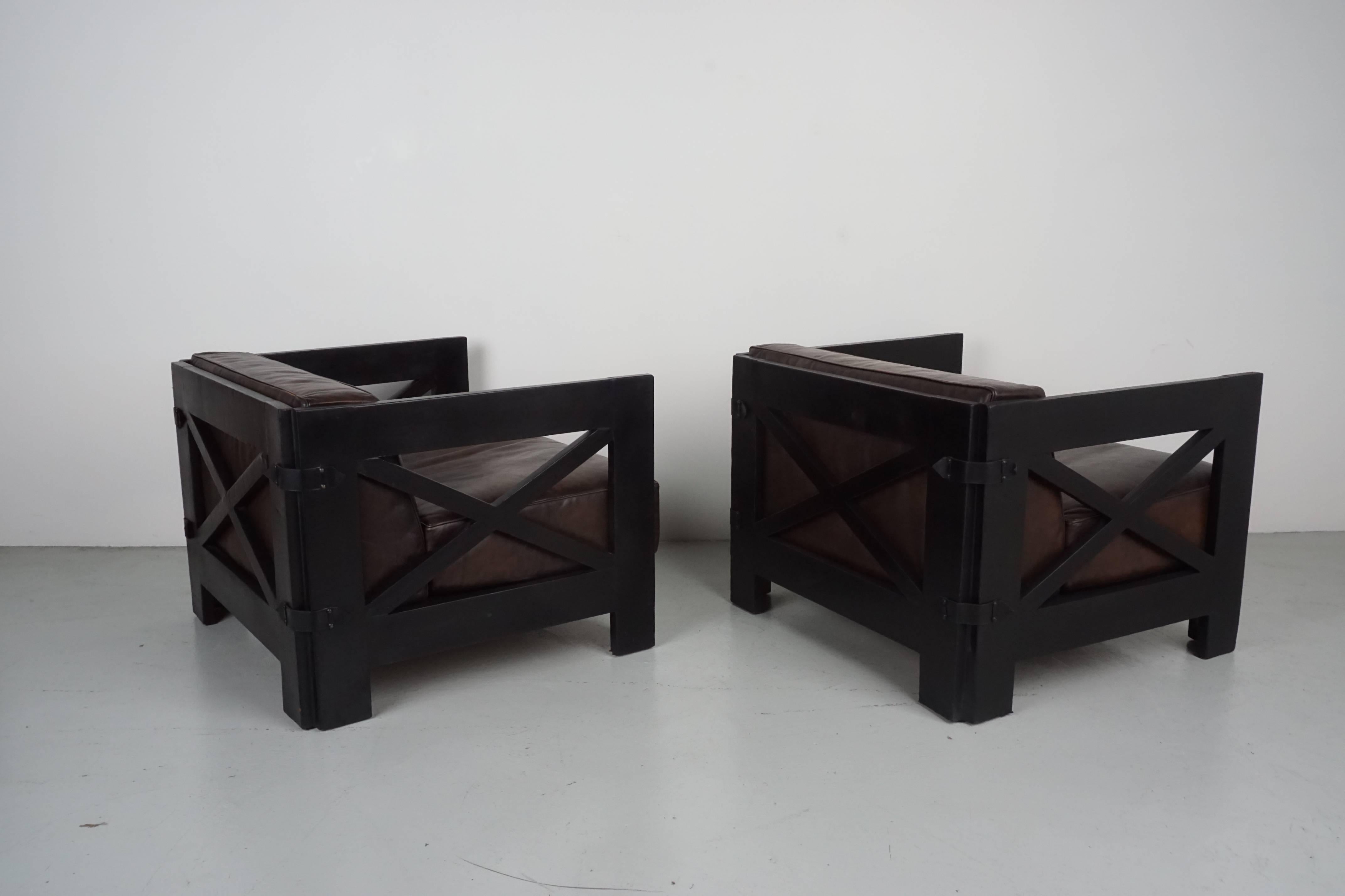 Pair of Leather Chairs by Jacques Adnet 1