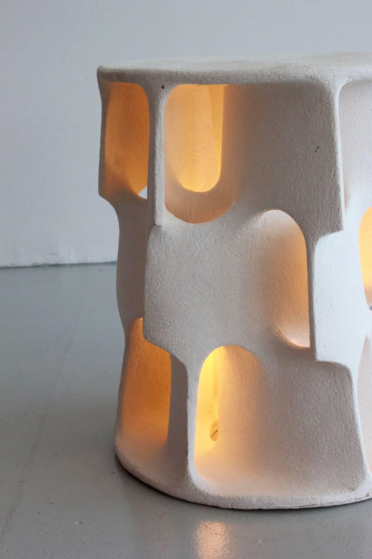 French Illuminated Ceramic Side Table by Guy Bareff