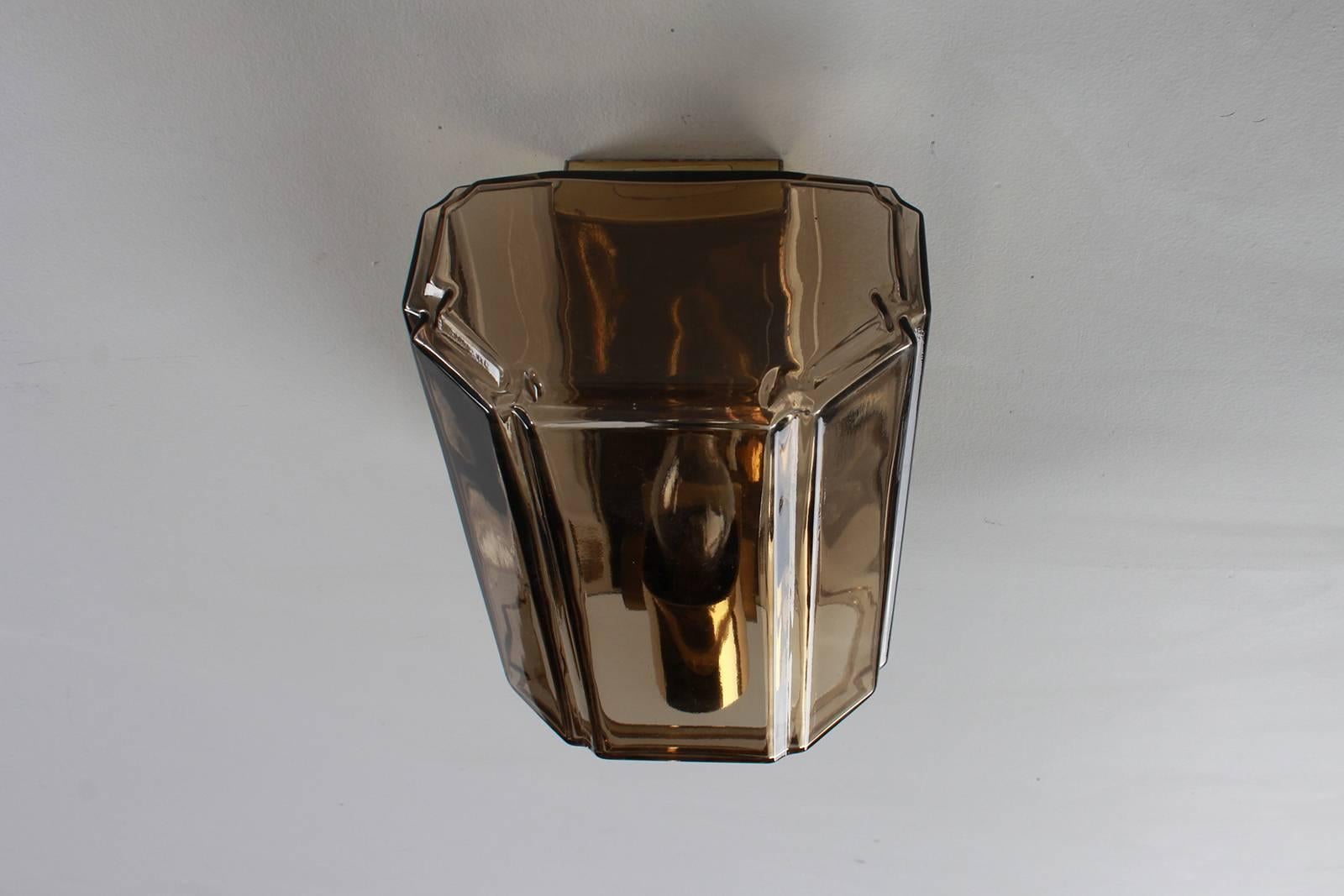 Brass Austrian Smoked Brown Glass Sconces