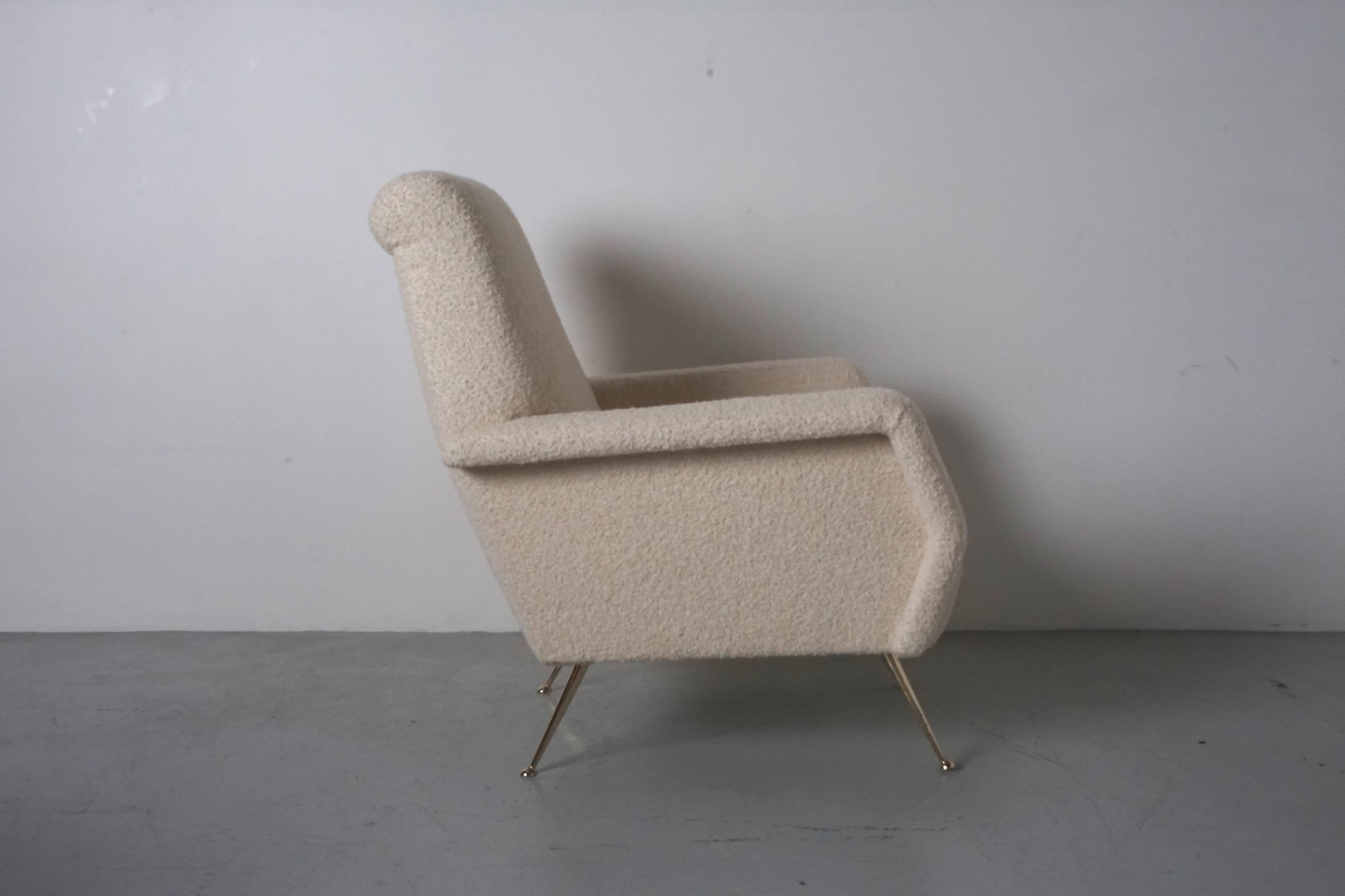 Mid-20th Century Pair of Italian Armchairs in Wool Boucle