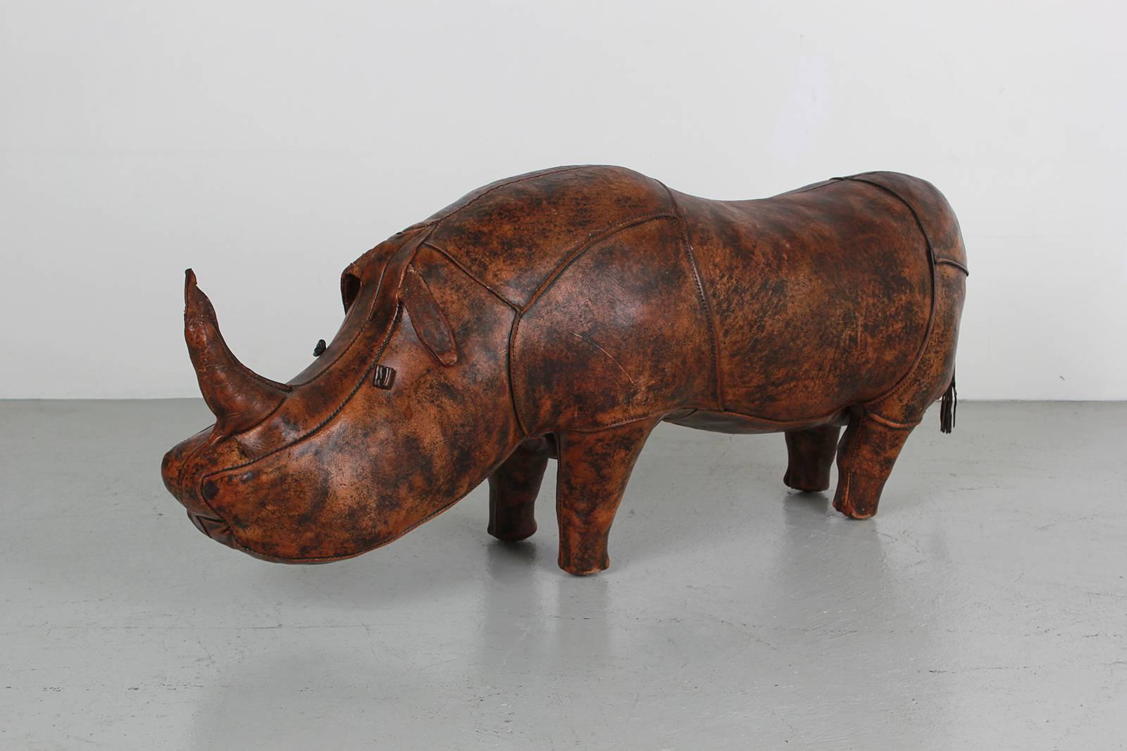Gigantic leather rhinoceros by Dimitri Omersa. Originally designed as a “LIBERTY” exclusive, with beautiful patina to leather. This is the second largest that Omersa made. Marked with the A&F logo on the ear.