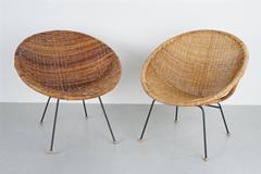 Set of Perfectly Mismatched Iron and Wicker Chairs
