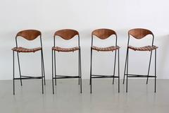 Arthur Umanoff Iron and Wicker Bar Stools