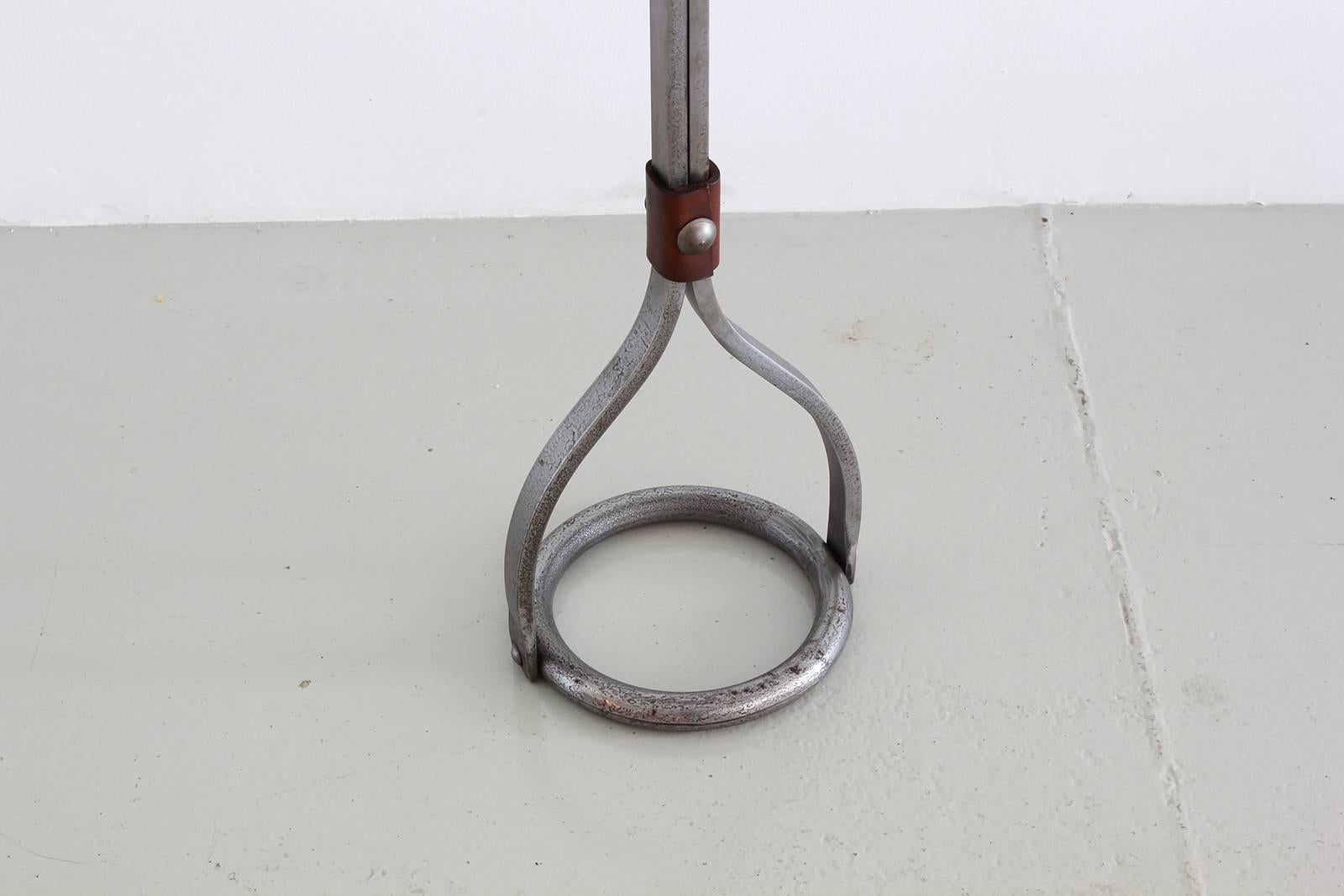20th Century Jacques Adnet Metal and Leather Ashtray Stand
