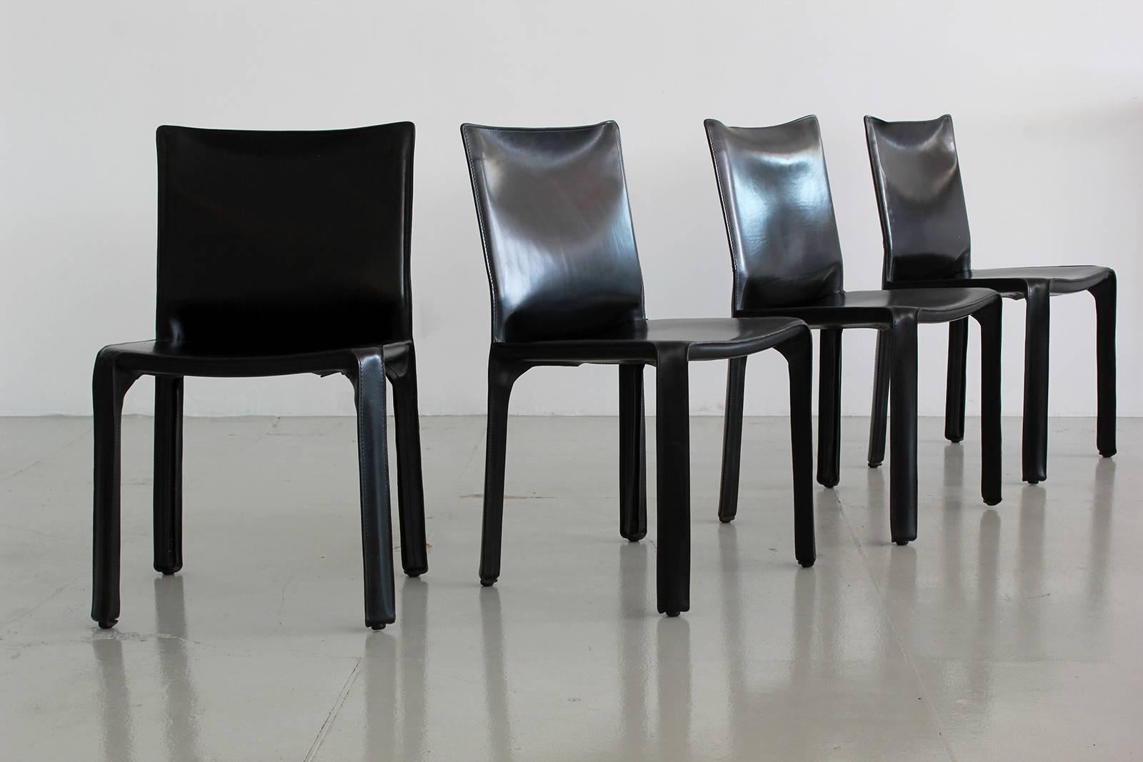 Black Leather 'CAB' Chairs by Mario Bellini for Cassina For Sale 1