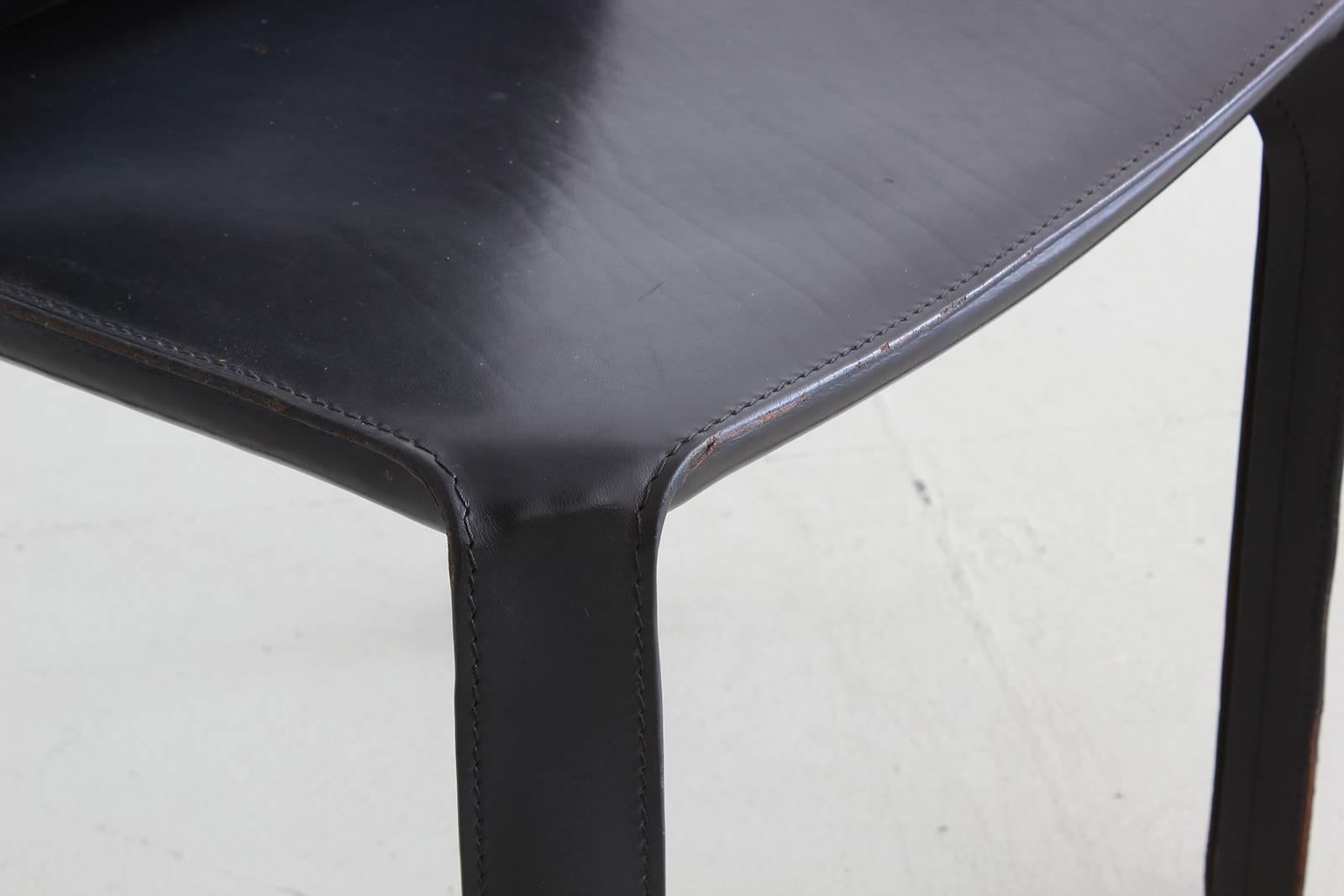 Late 20th Century Black Leather 'CAB' Chairs by Mario Bellini for Cassina For Sale