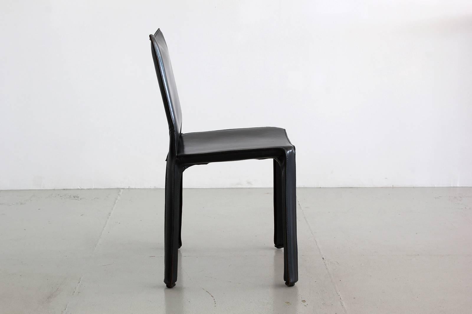 American Black Leather 'CAB' Chairs by Mario Bellini for Cassina For Sale