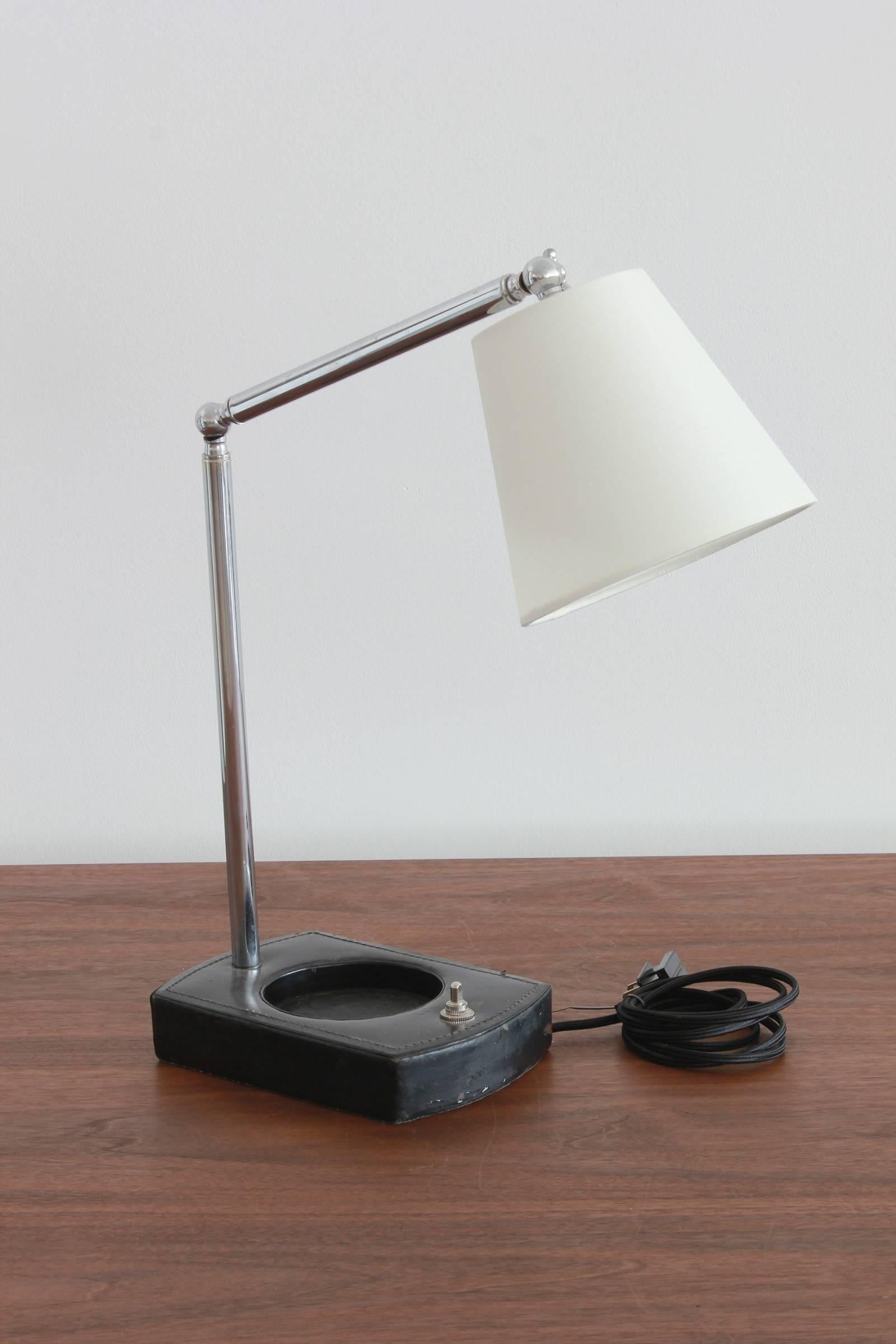 Leather Desk Lamp in Style of Jacques Adnet