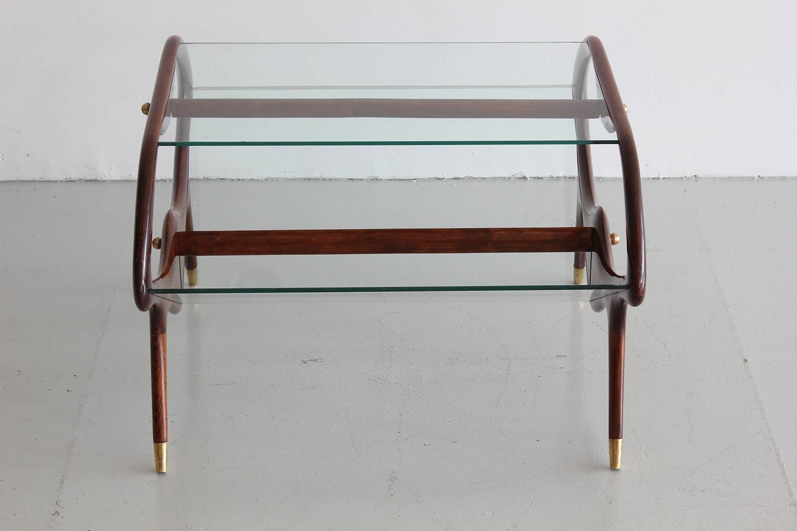 Italian Glass and Walnut Table and Magazine Stand 1