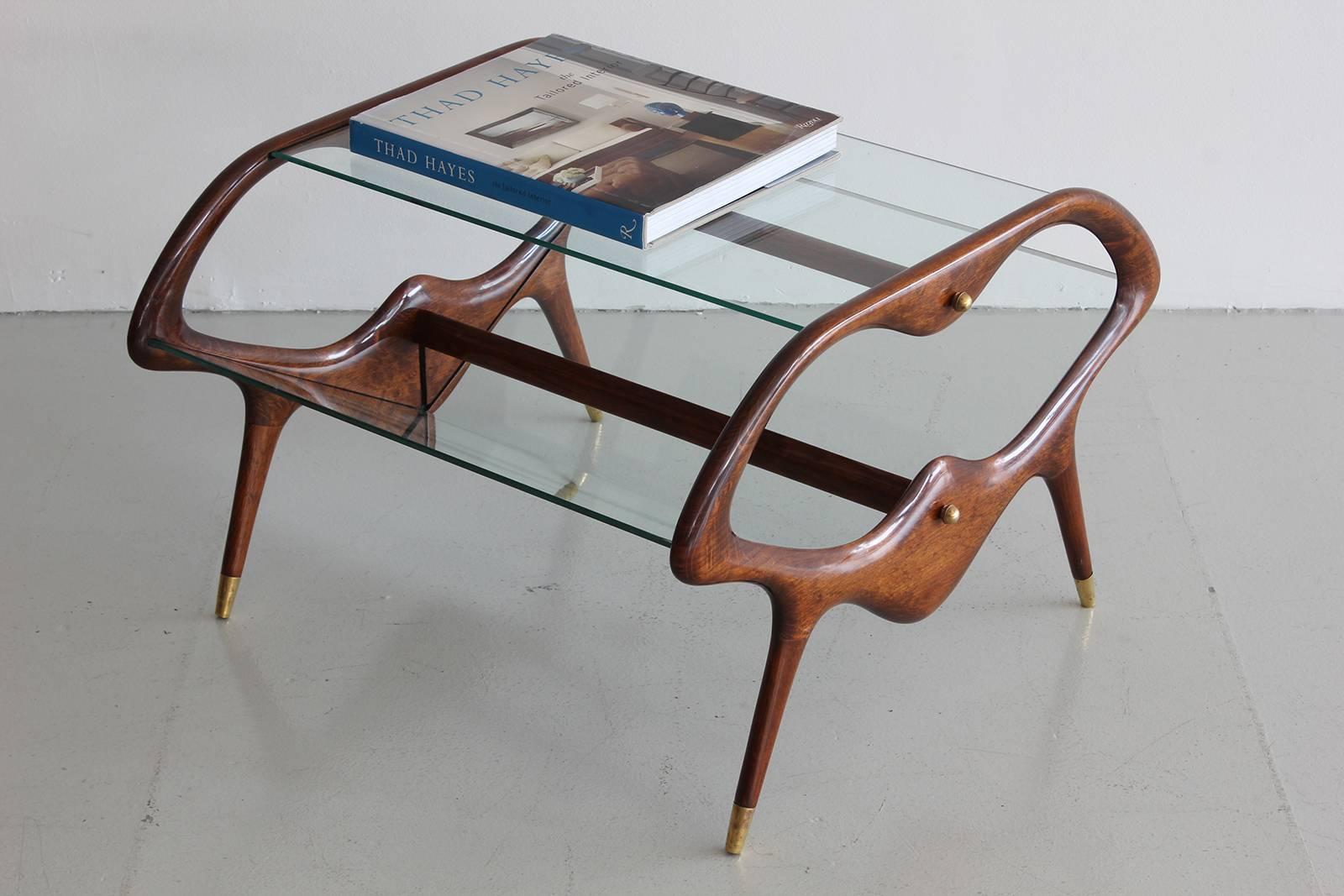 Italian Glass and Walnut Table and Magazine Stand 2