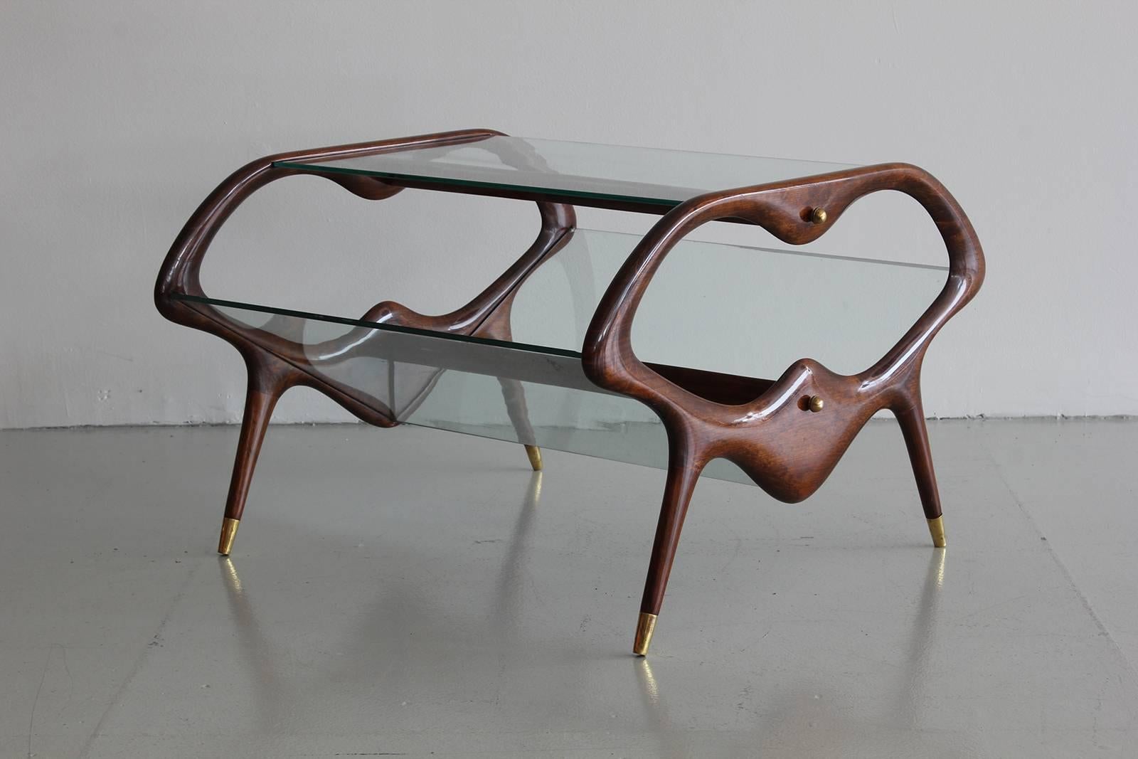 Italian Glass and Walnut Table and Magazine Stand 3