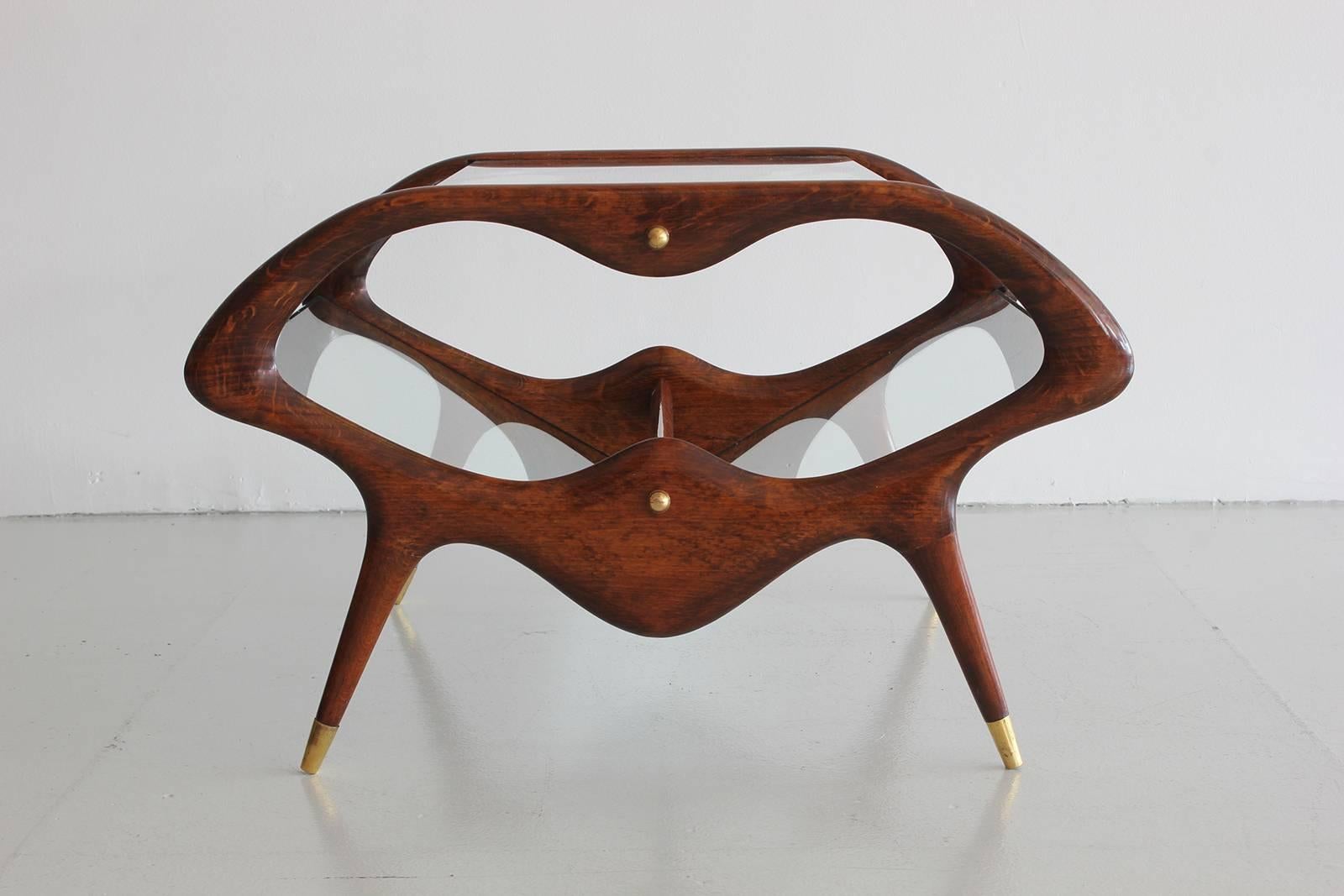 Italian Glass and Walnut Table and Magazine Stand 6