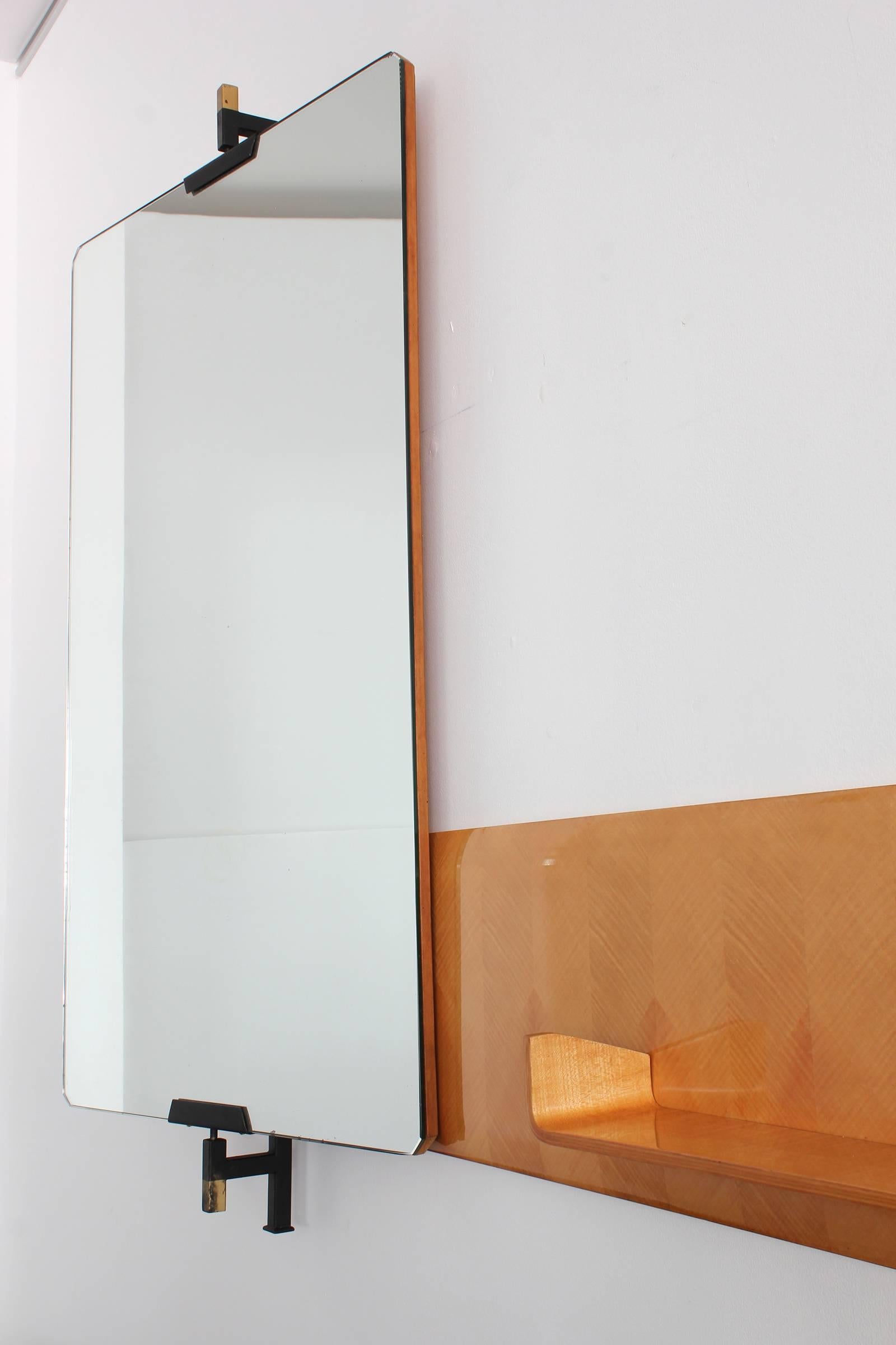 Large Italian Pivoting Floating Mirror and Shelf  In Good Condition In Beverly Hills, CA