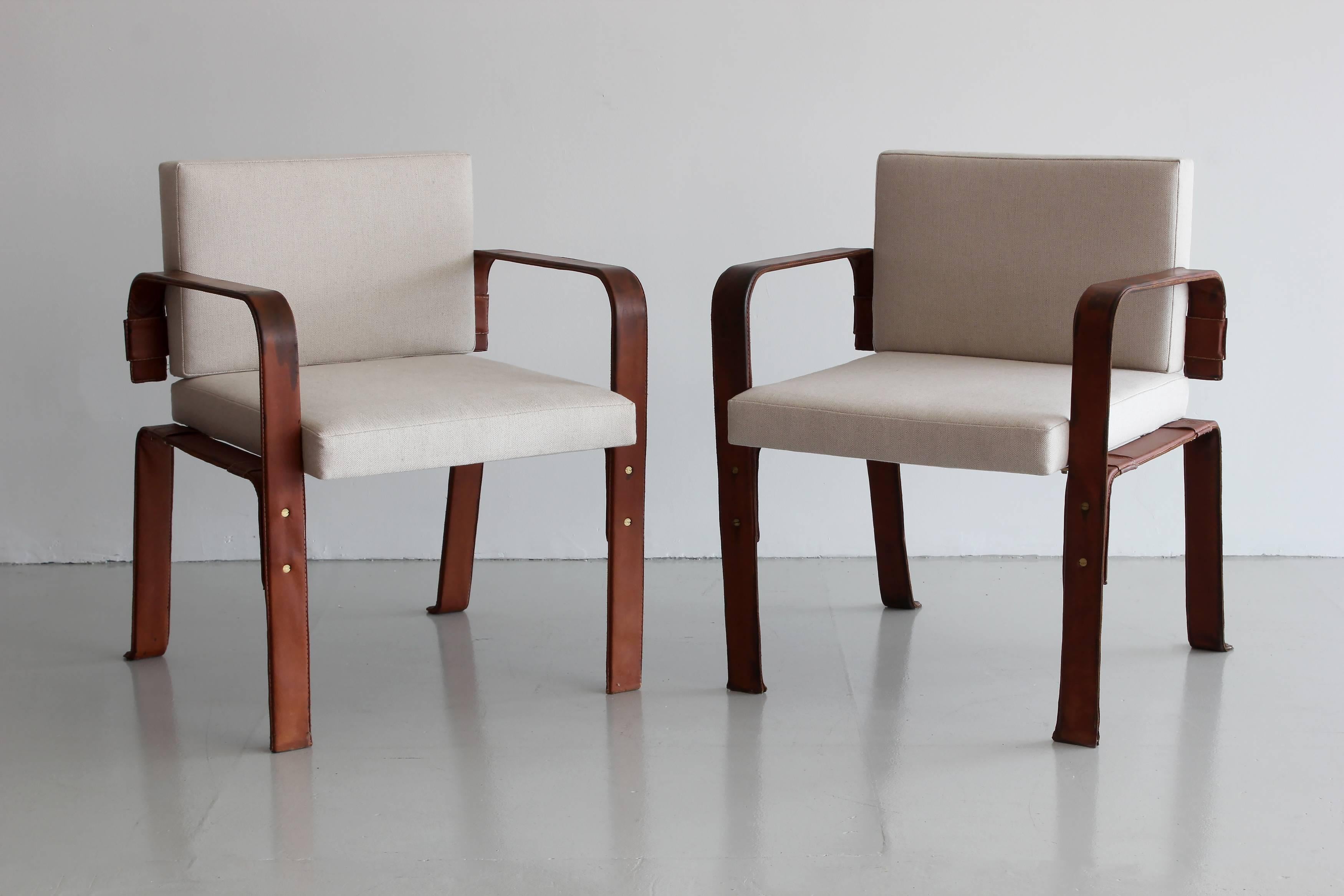 Pair of Leather Wrapped Chairs by Jacques Adnet 2