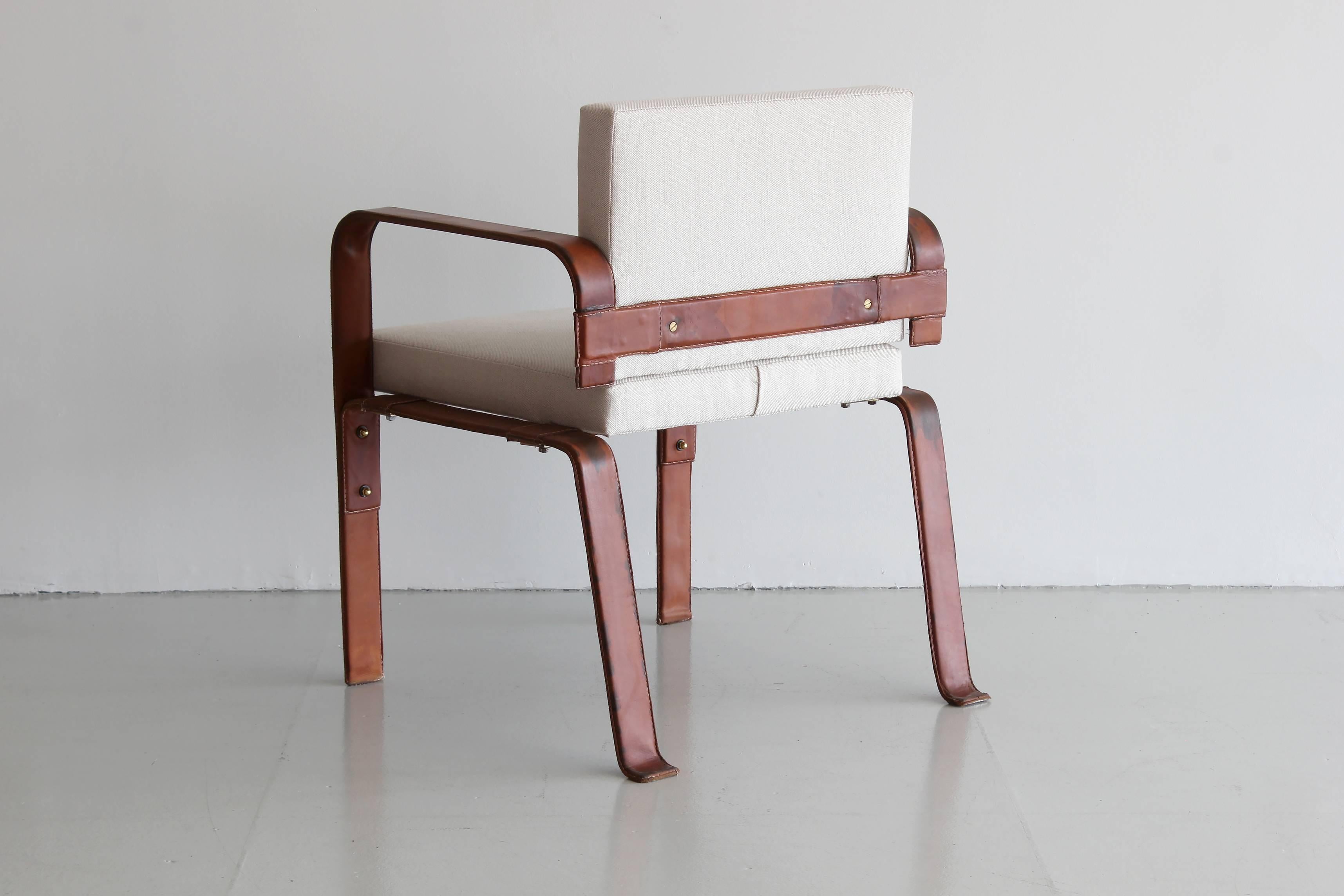 French Pair of Leather Wrapped Chairs by Jacques Adnet