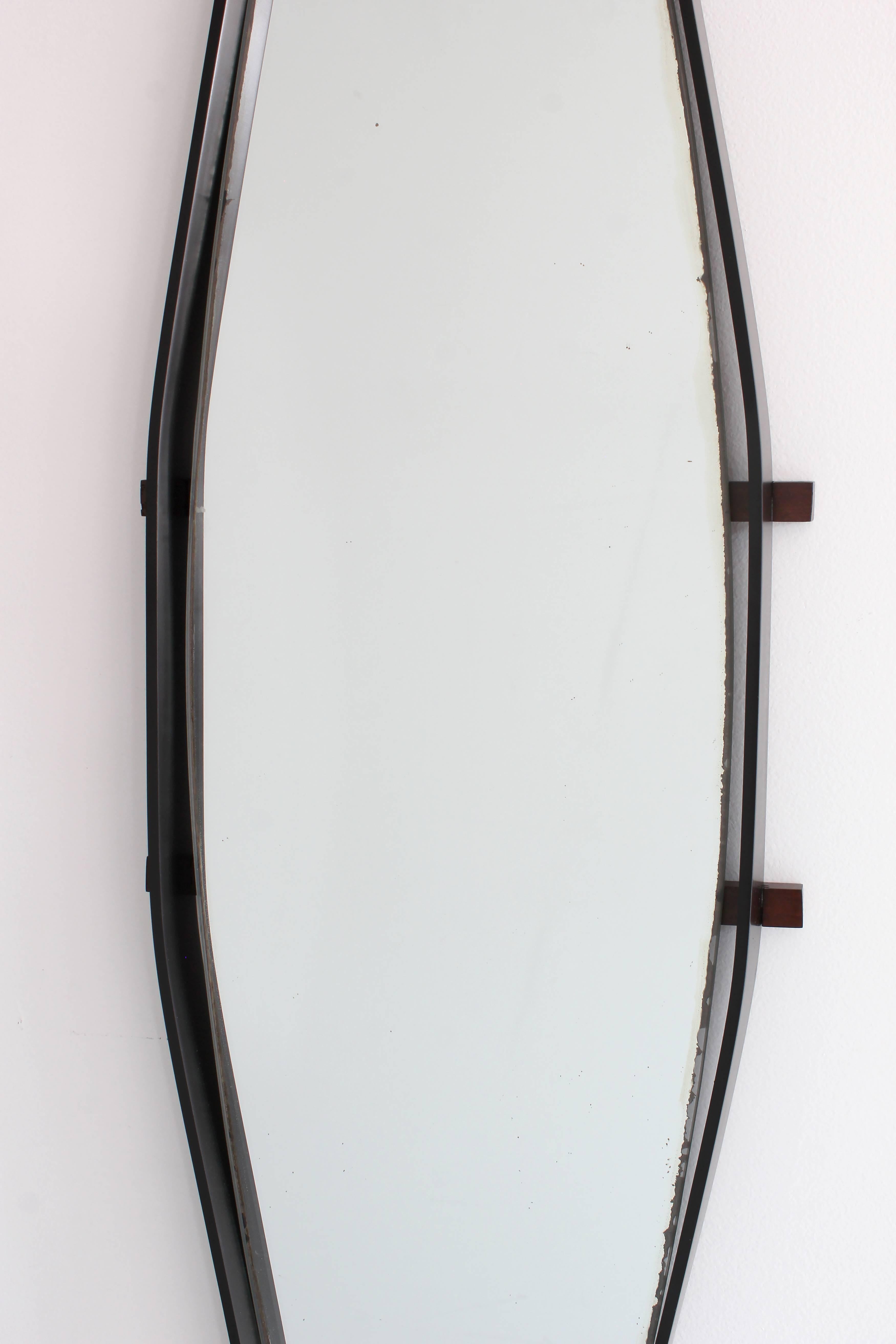 Mid-Century Modern Wood Wrapped Italian Floating Mirror