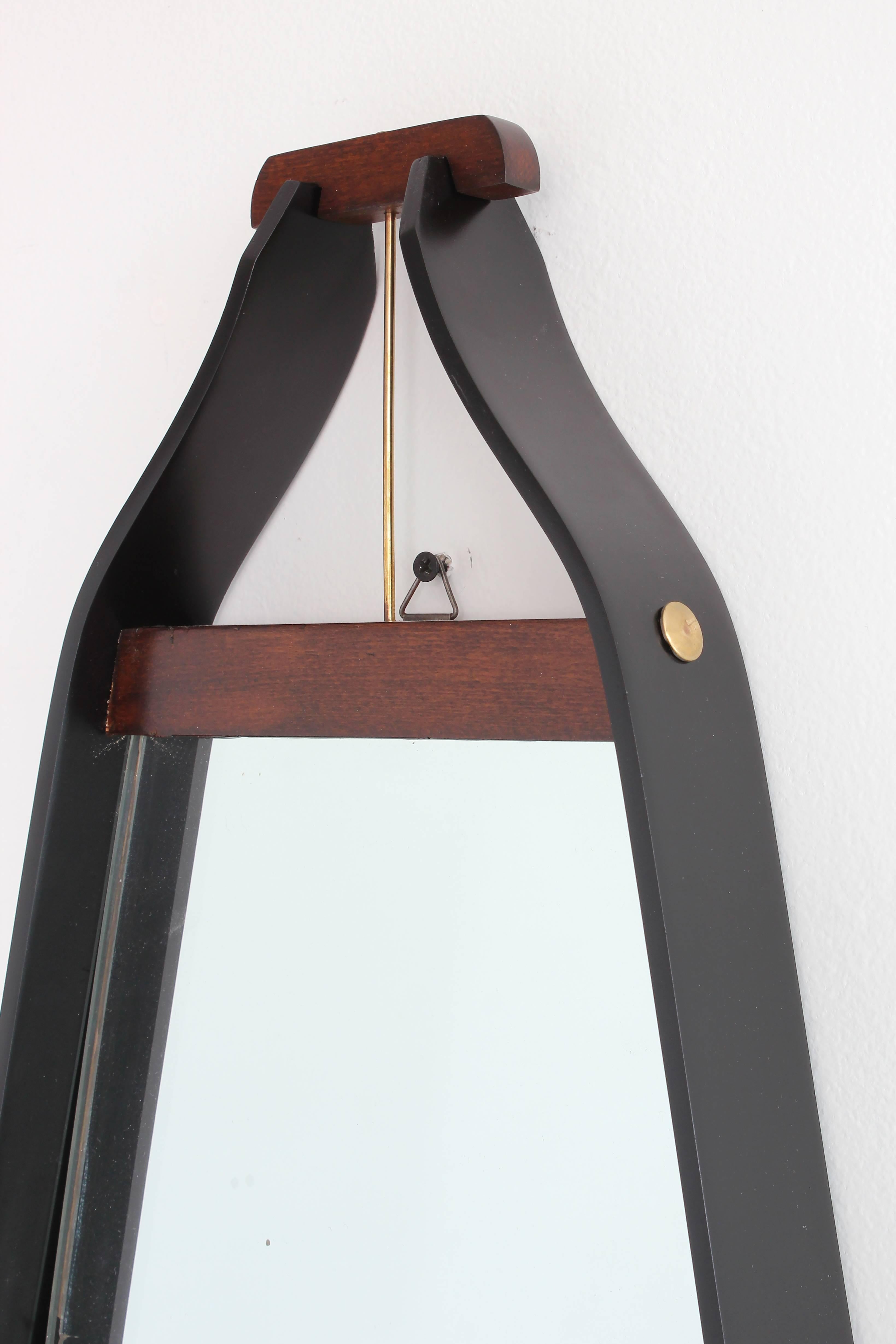 Mid-20th Century Wood Wrapped Italian Floating Mirror