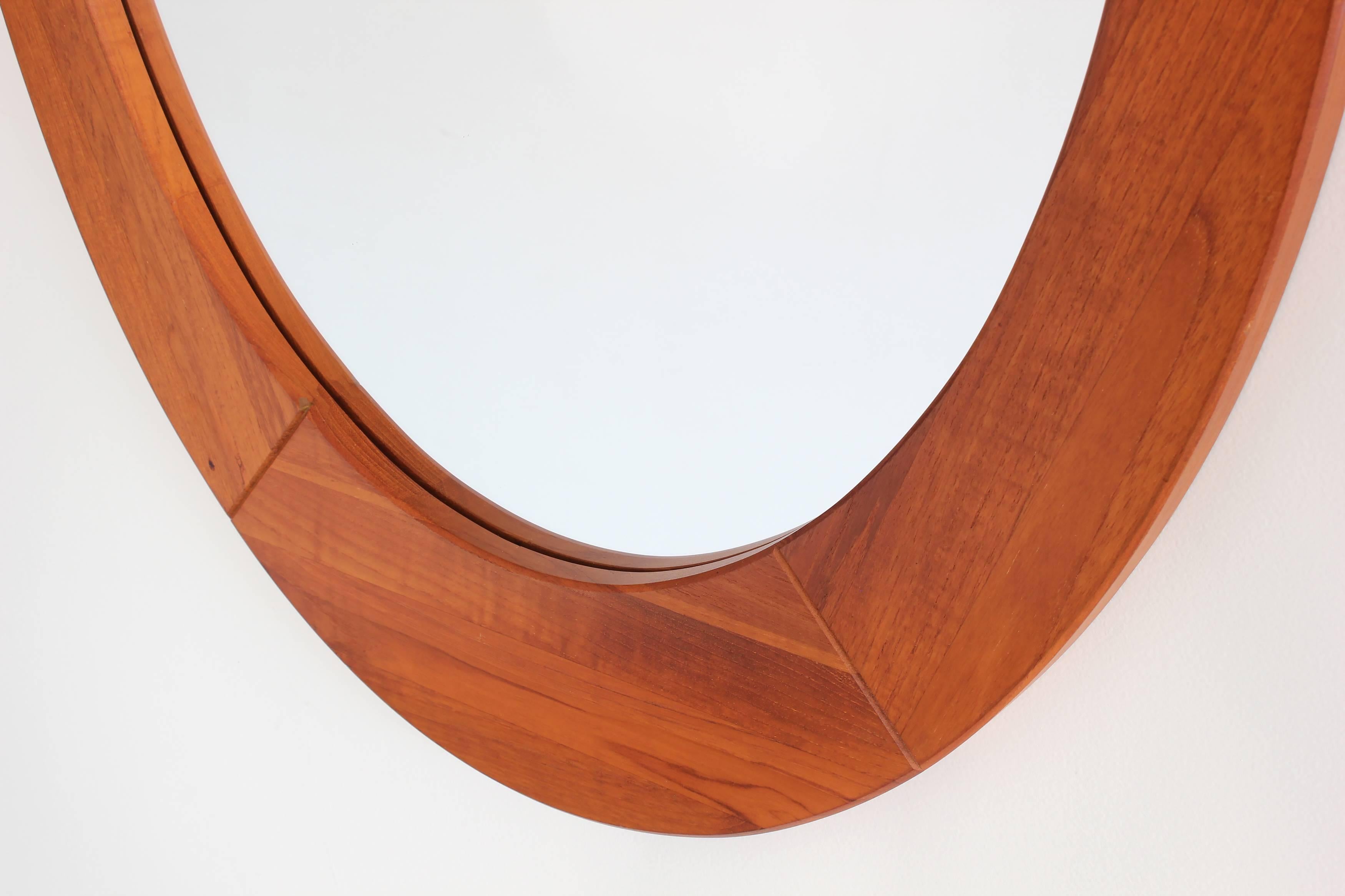 Danish Teak Oval Mirror In Good Condition In Beverly Hills, CA