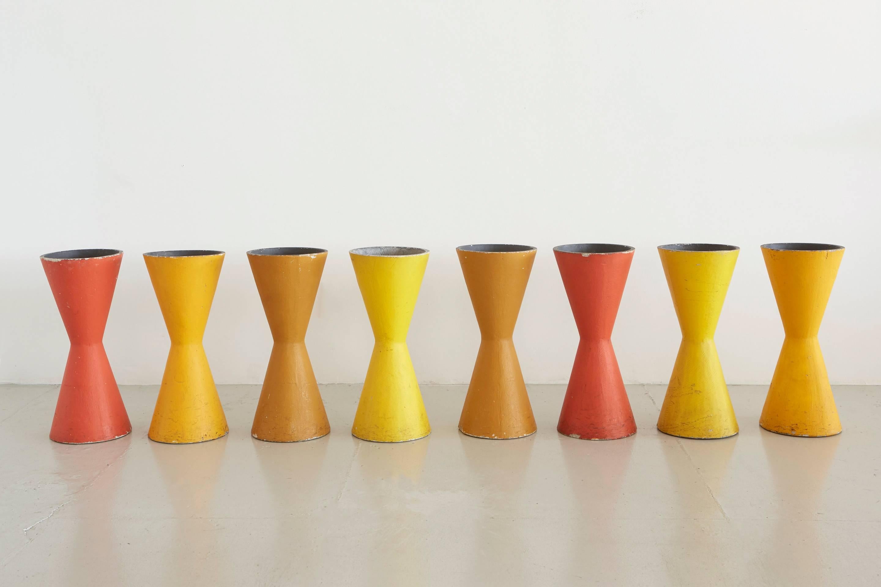 Rare colorful Diablo hourglass pots that can be flipped to also be used as a stool or table!
Fantastic color and patina, priced individually.
 