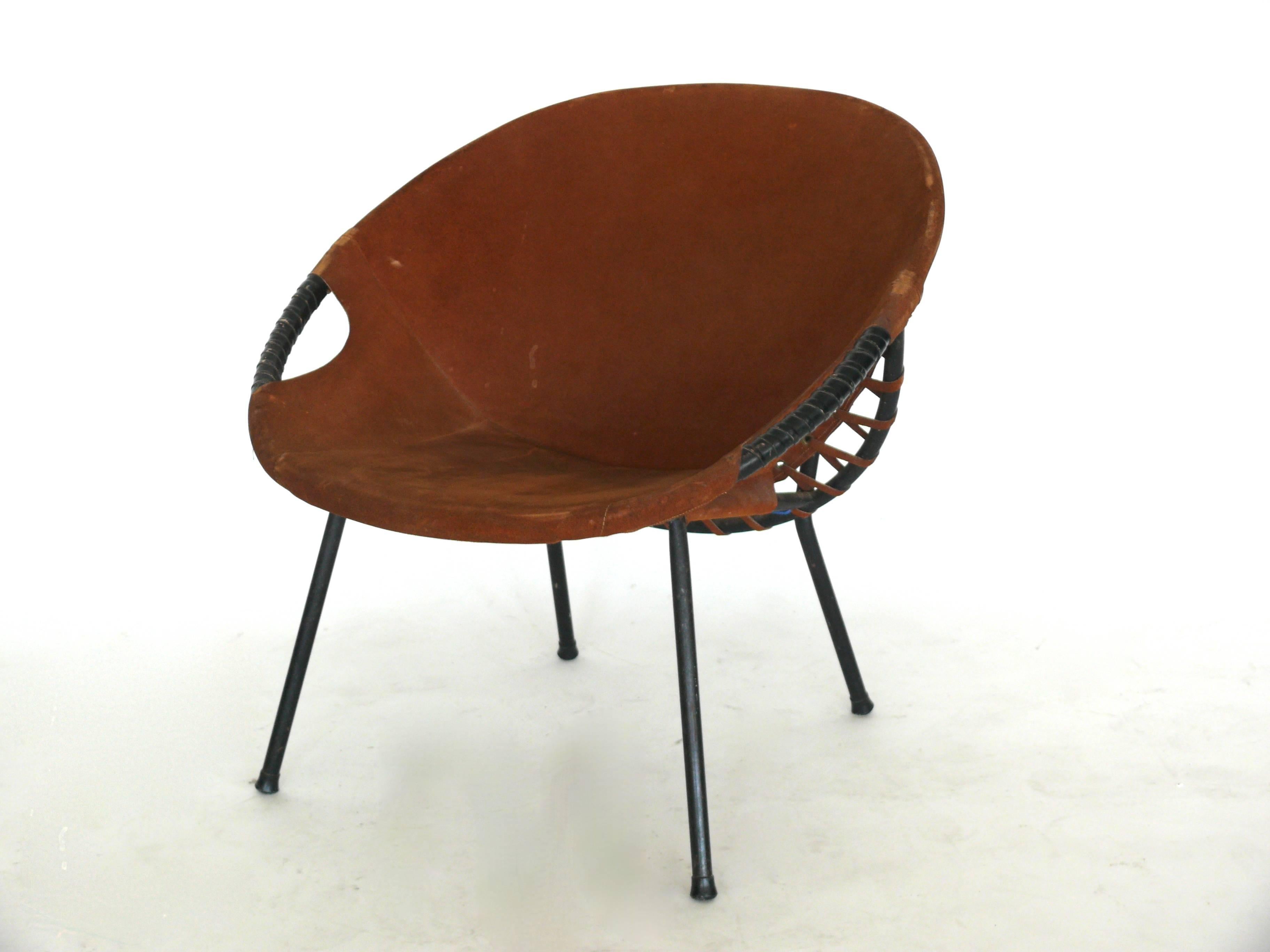 Late 20th Century Austrian Iron and Suede Scoop Chair