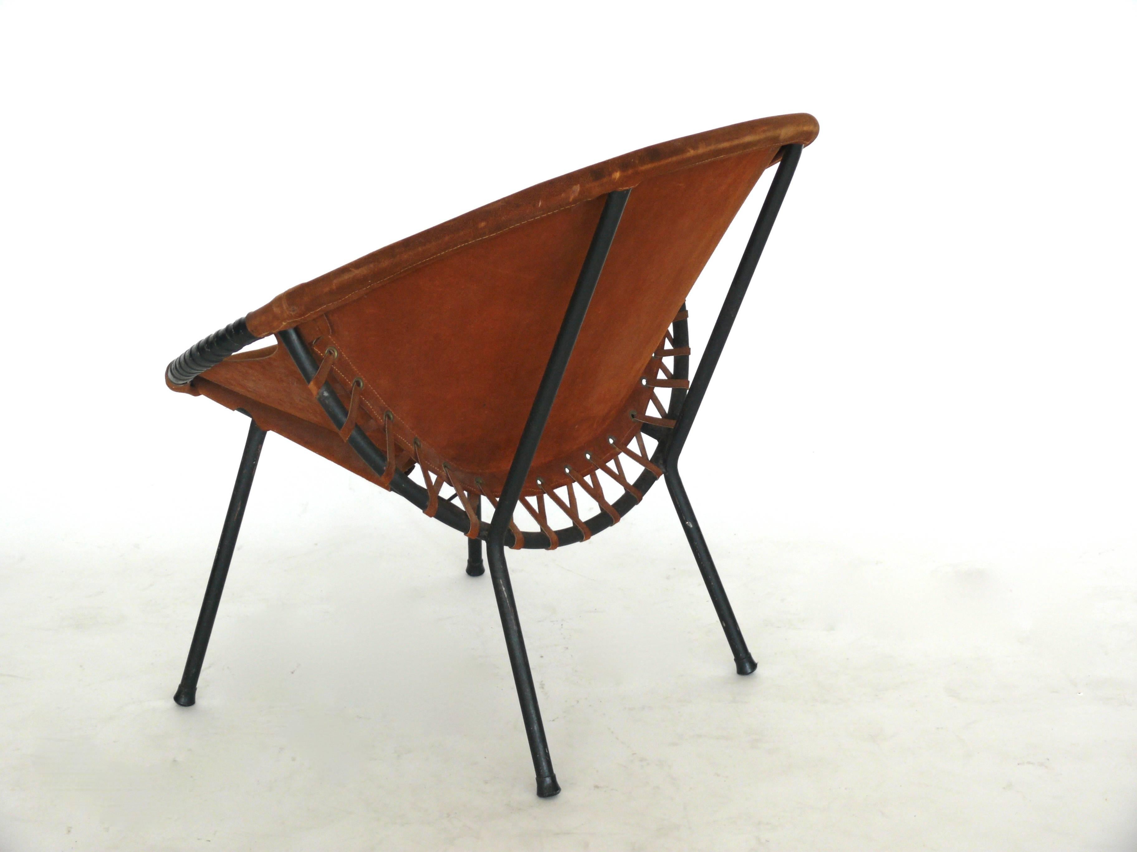 Austrian Iron and Suede Scoop Chair 1