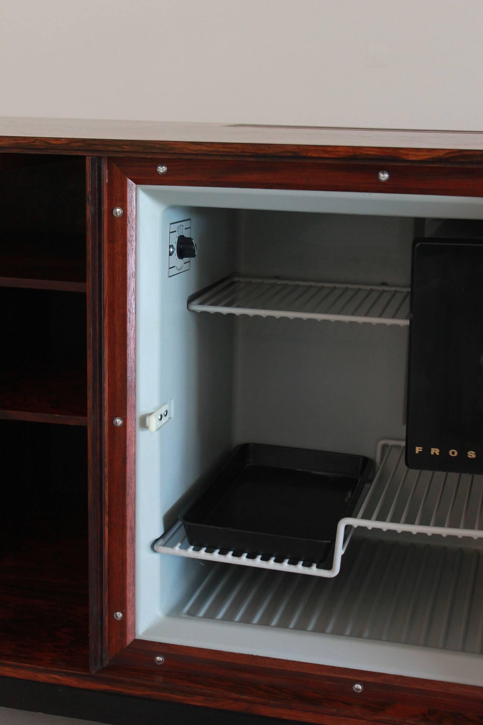 Iron Danish Rosewood Bar Cabinet with Refrigerator by Silkeborg