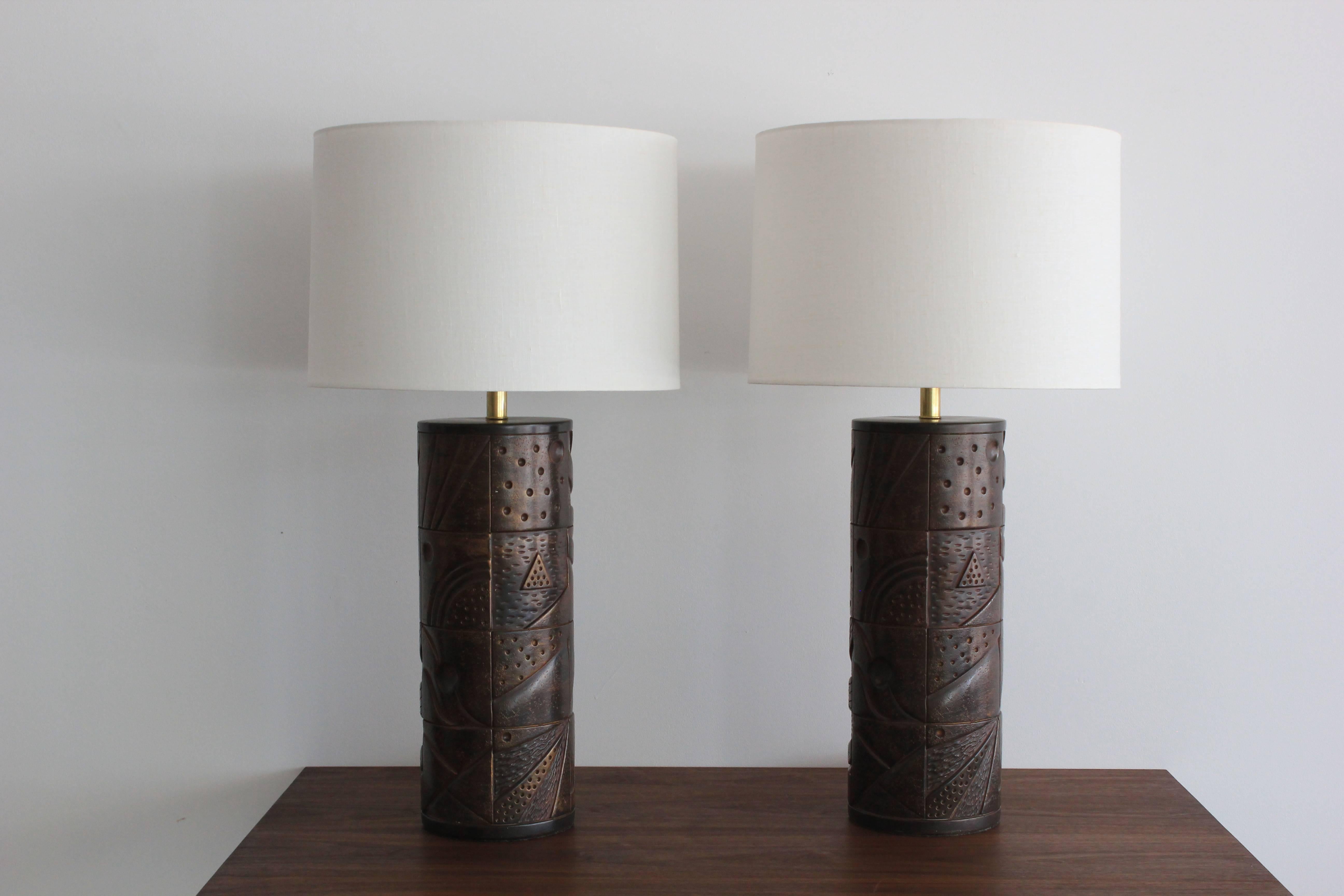 Danish Pair of Brutalist Ceramic Lamps