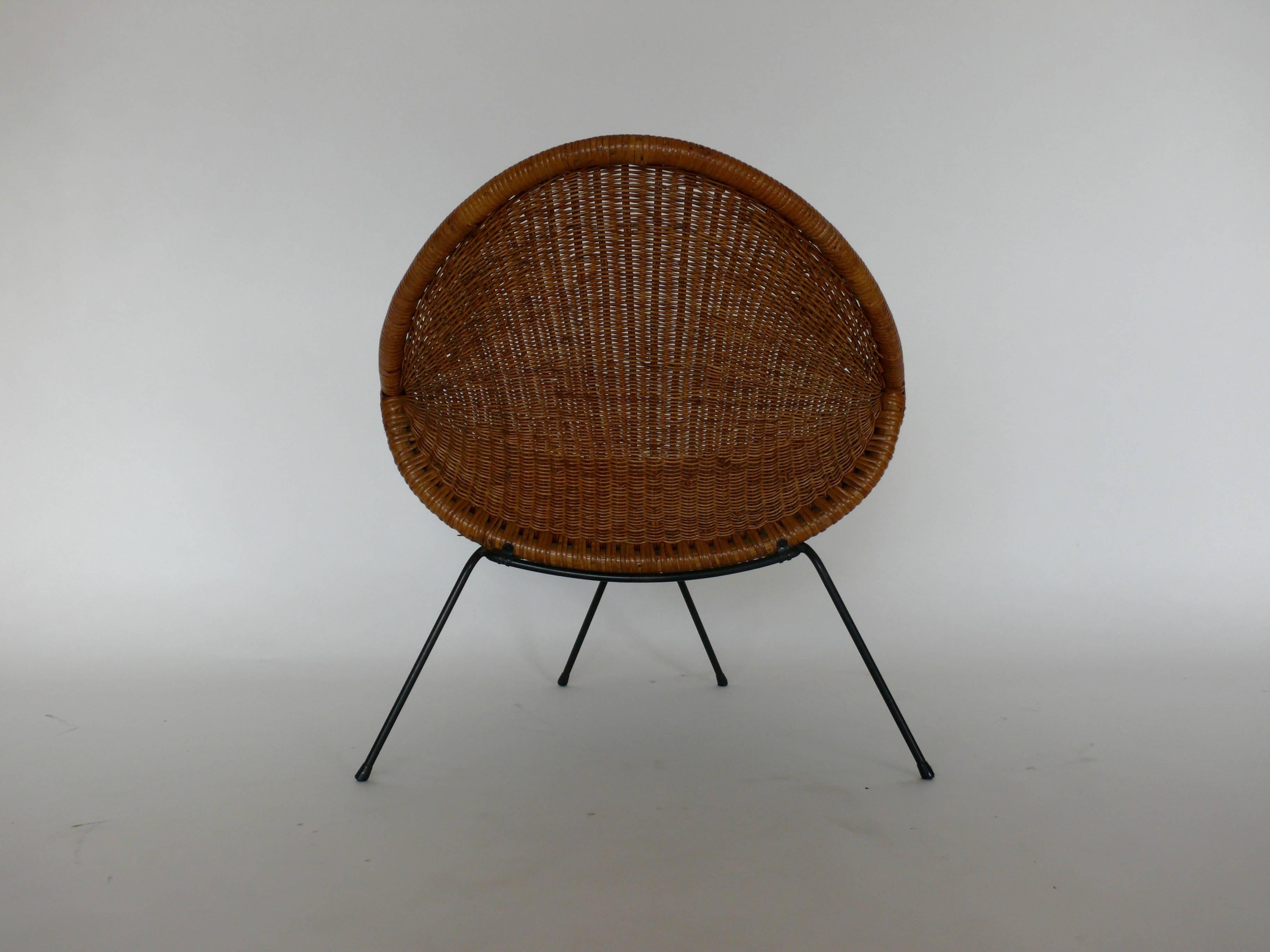 Italian Iron and Wicker Sculptural Chair