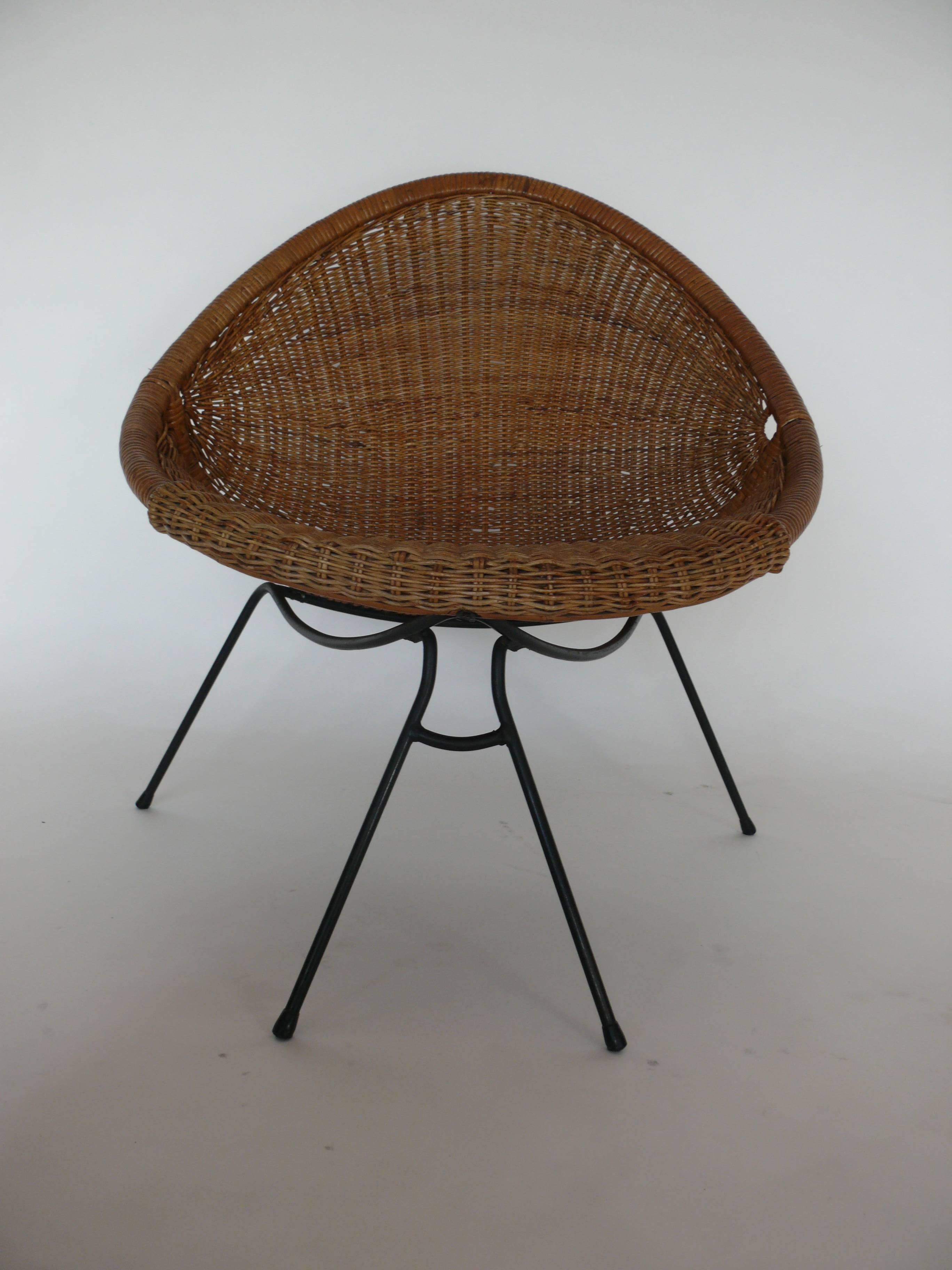 Iron and Wicker Sculptural Chair In Excellent Condition In Beverly Hills, CA