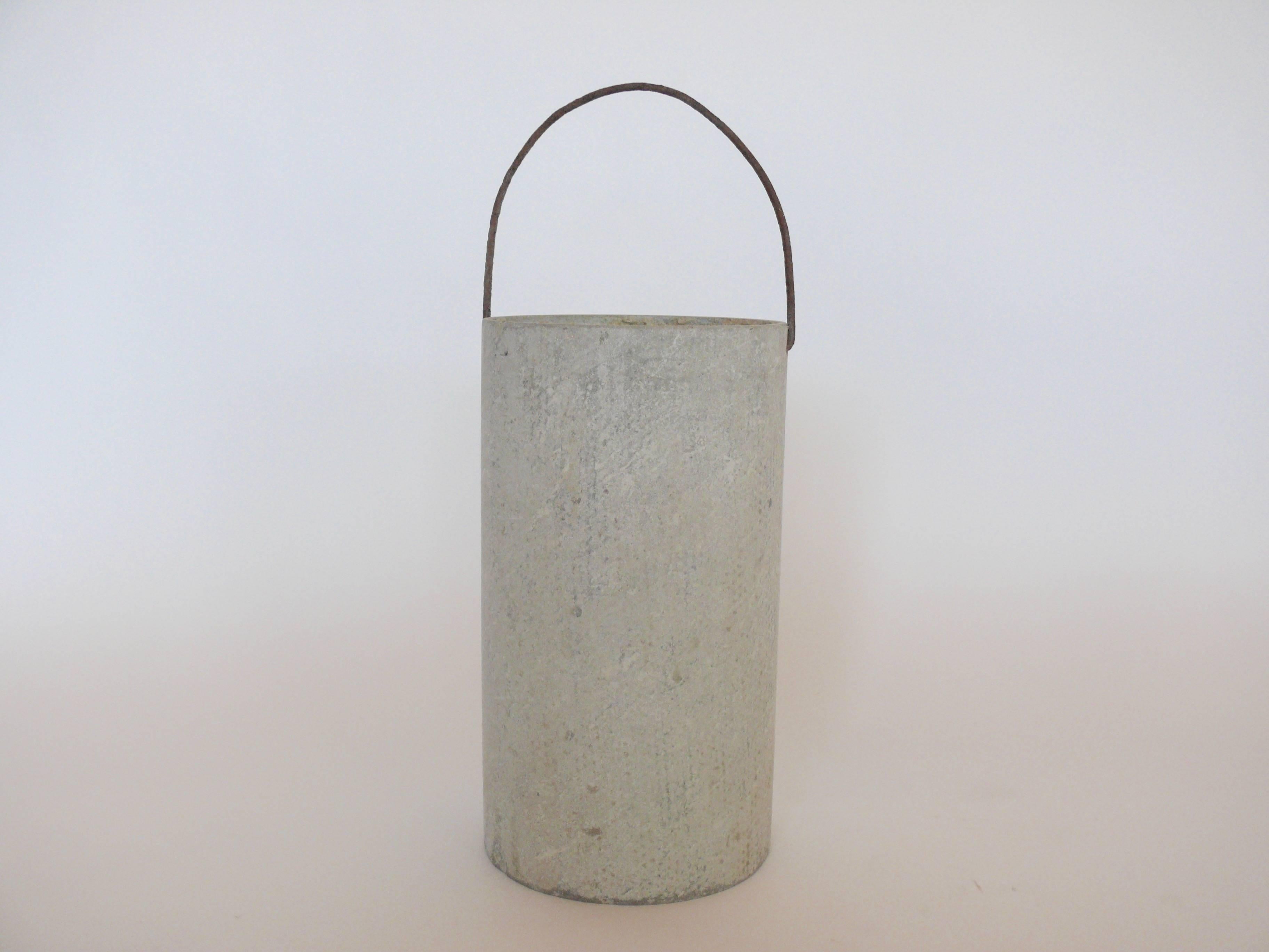 Vintage cylinder cement bucket in the style of Willy Guhl. Wonderful age, patina and coloring. Great architectural piece and garden object. 
Multiple shapes and sizes available.
Looks great as a collection.