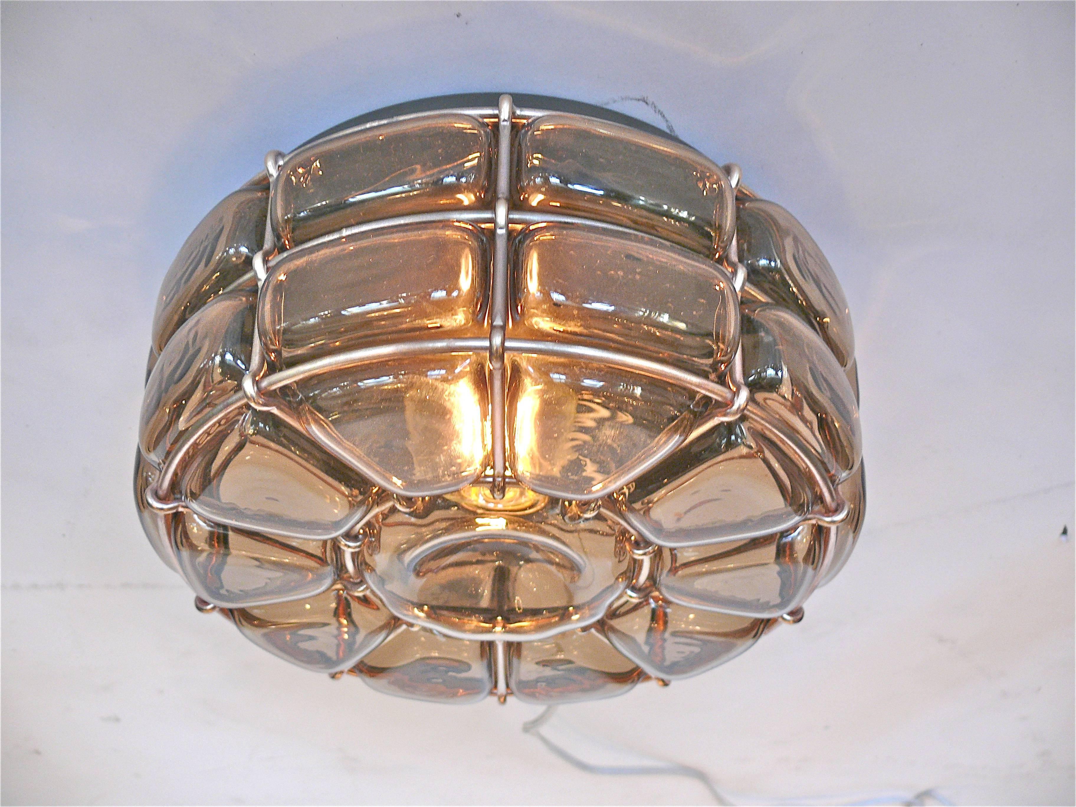 Geometric Brass and Glass Flush Mount In Excellent Condition In Beverly Hills, CA