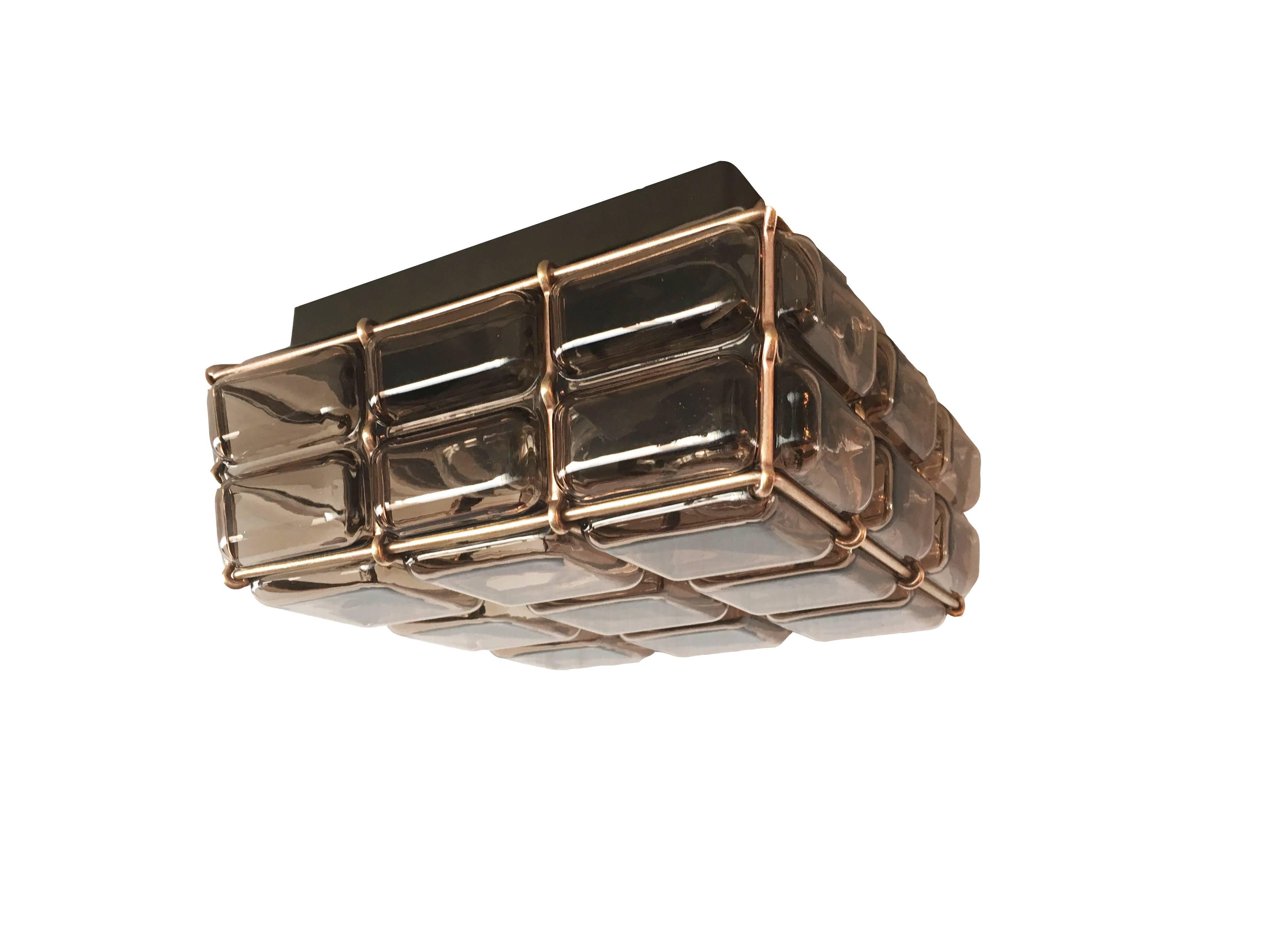 Geometric Brass and Glass Flush Mount