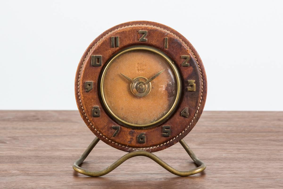 French Jacques Adnet Style Desk Clock