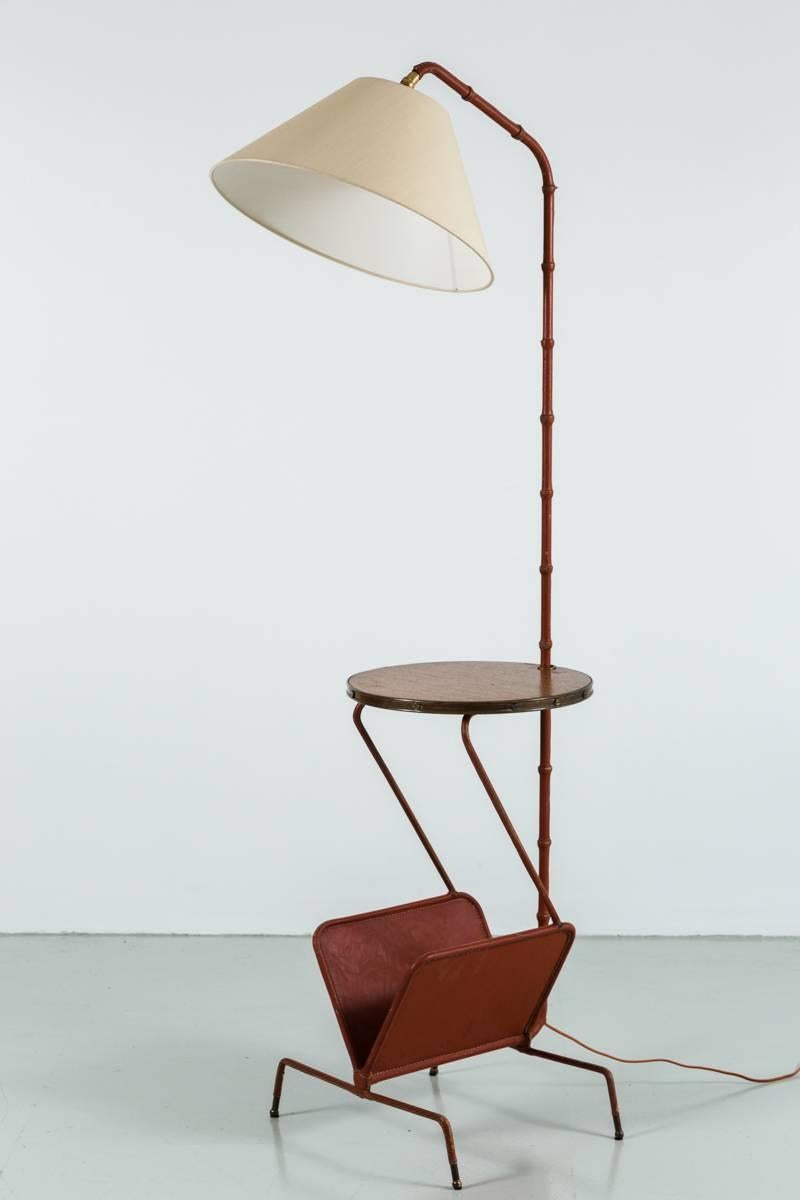 Mid-20th Century Jacques Adnet Floor Lamp with Table and Magazine Rack