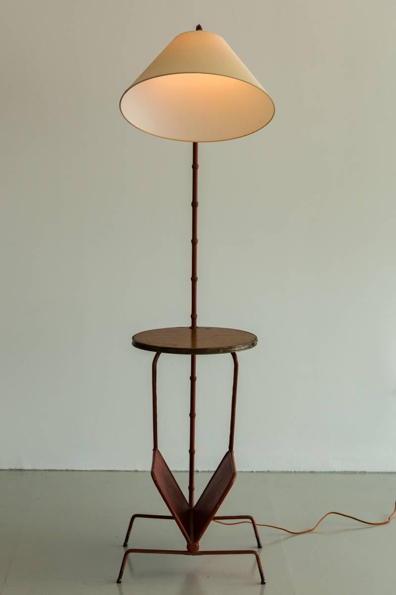 Jacques Adnet Floor Lamp with Table and Magazine Rack 1